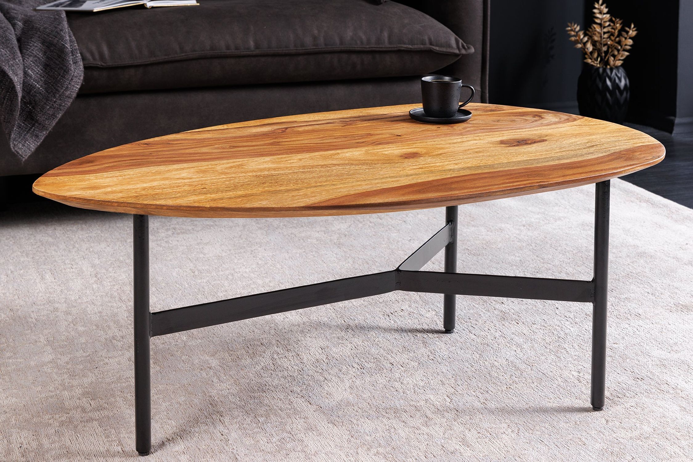 Couchtisch Sheesham Holz Metall 86 x 50 cm