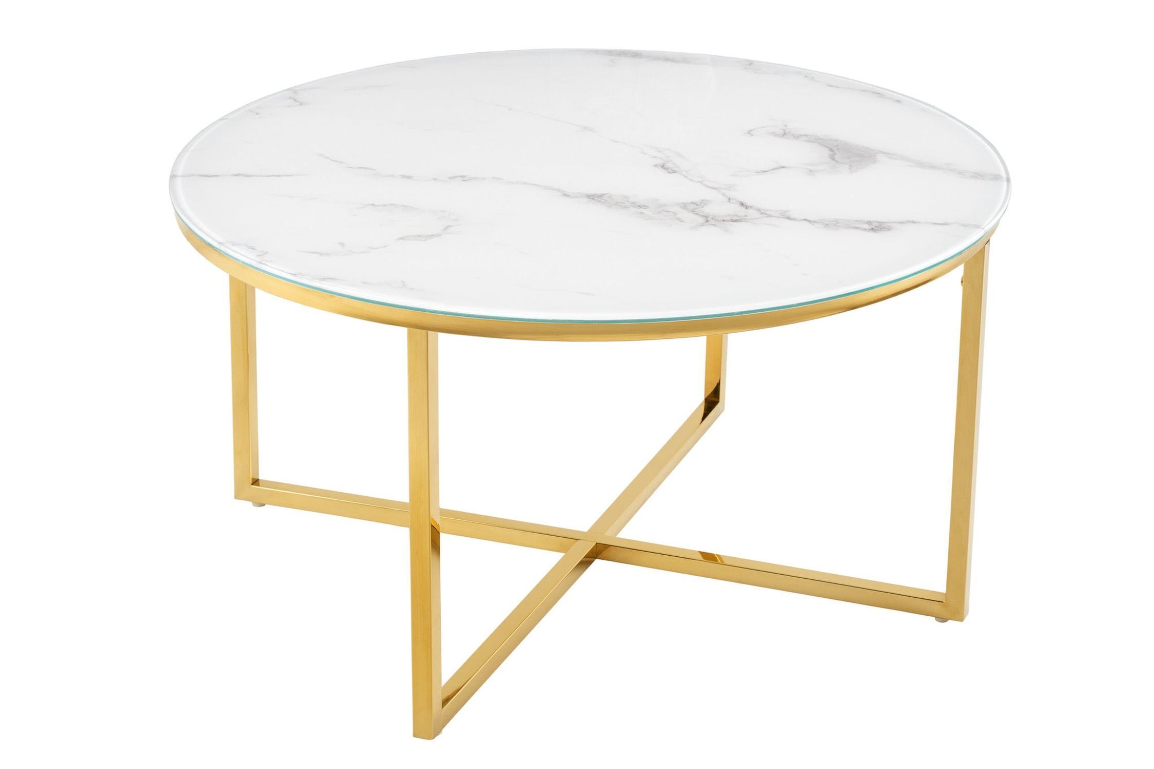 Couchtisch Hartglas Metall in Weiß Gold 80 x 80 cm