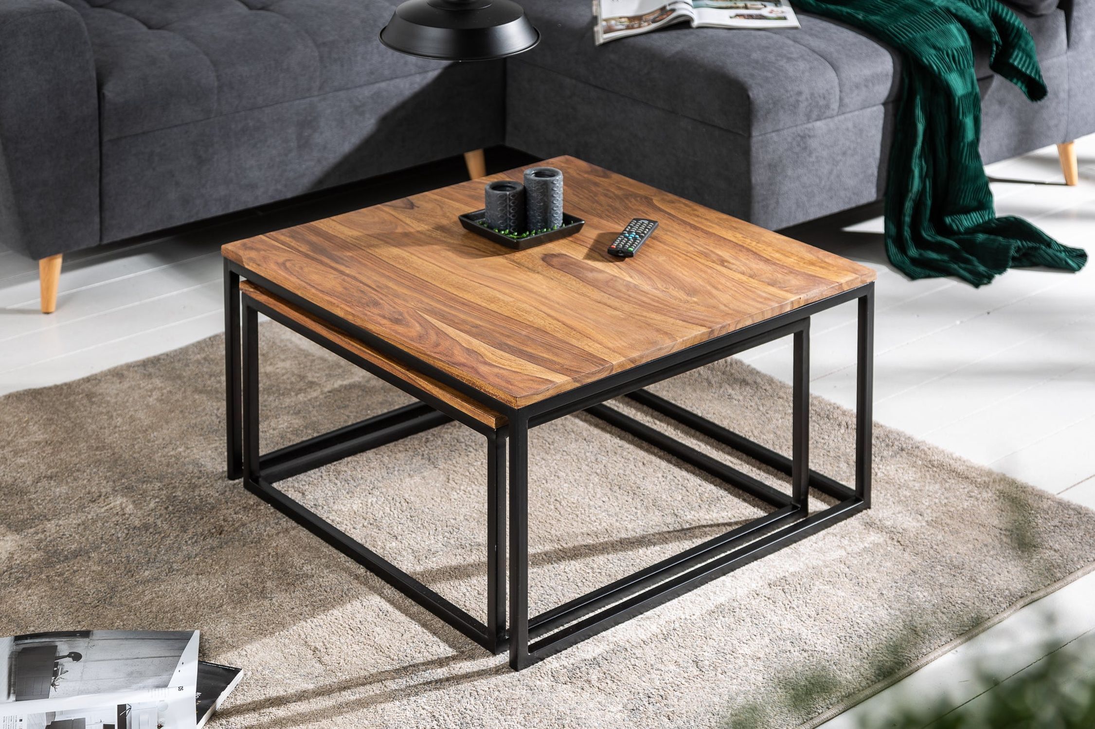 Couchtisch 2er Set Sheesham Holz Metall