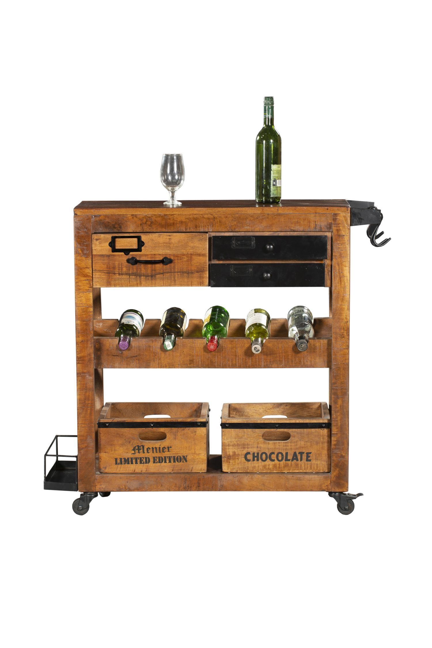 Barschrank mit Rollen Mangoholz Stahl B: 100 cm Industrial