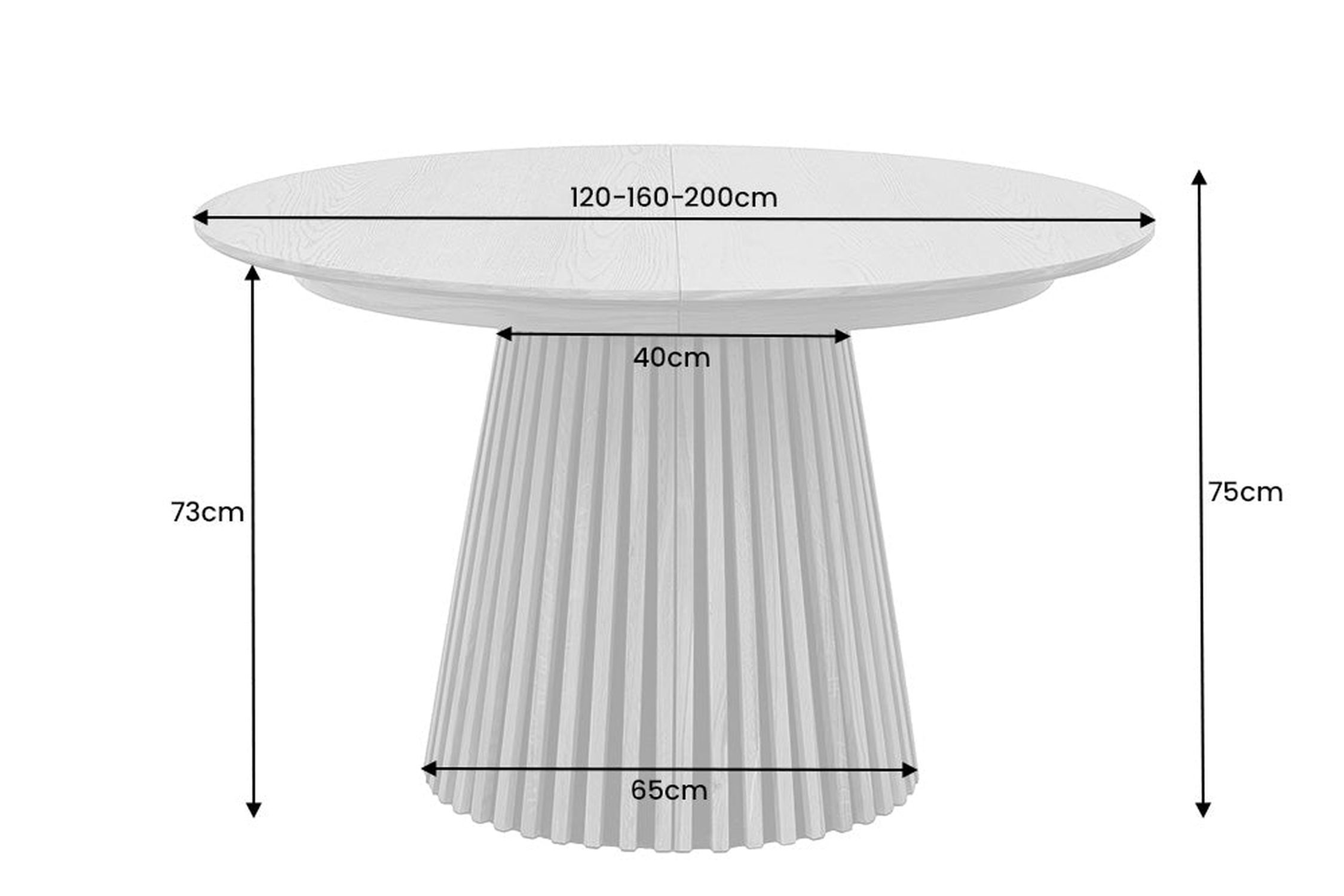 Esstisch rund ausziehbar 120-220 cm Japandi Säulenfuß