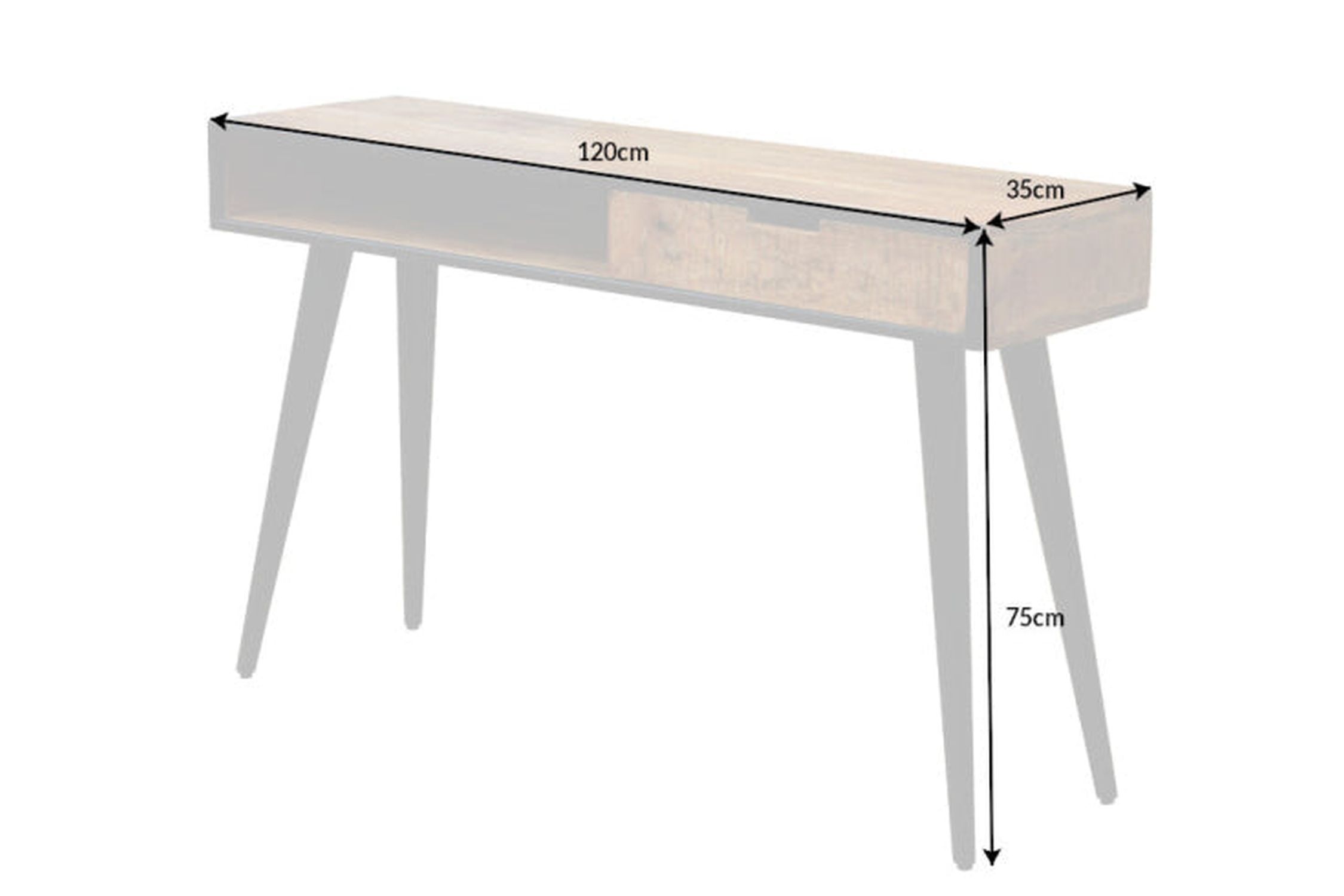 Konsolentisch mit Schublade Mango Holz Metall 120cm