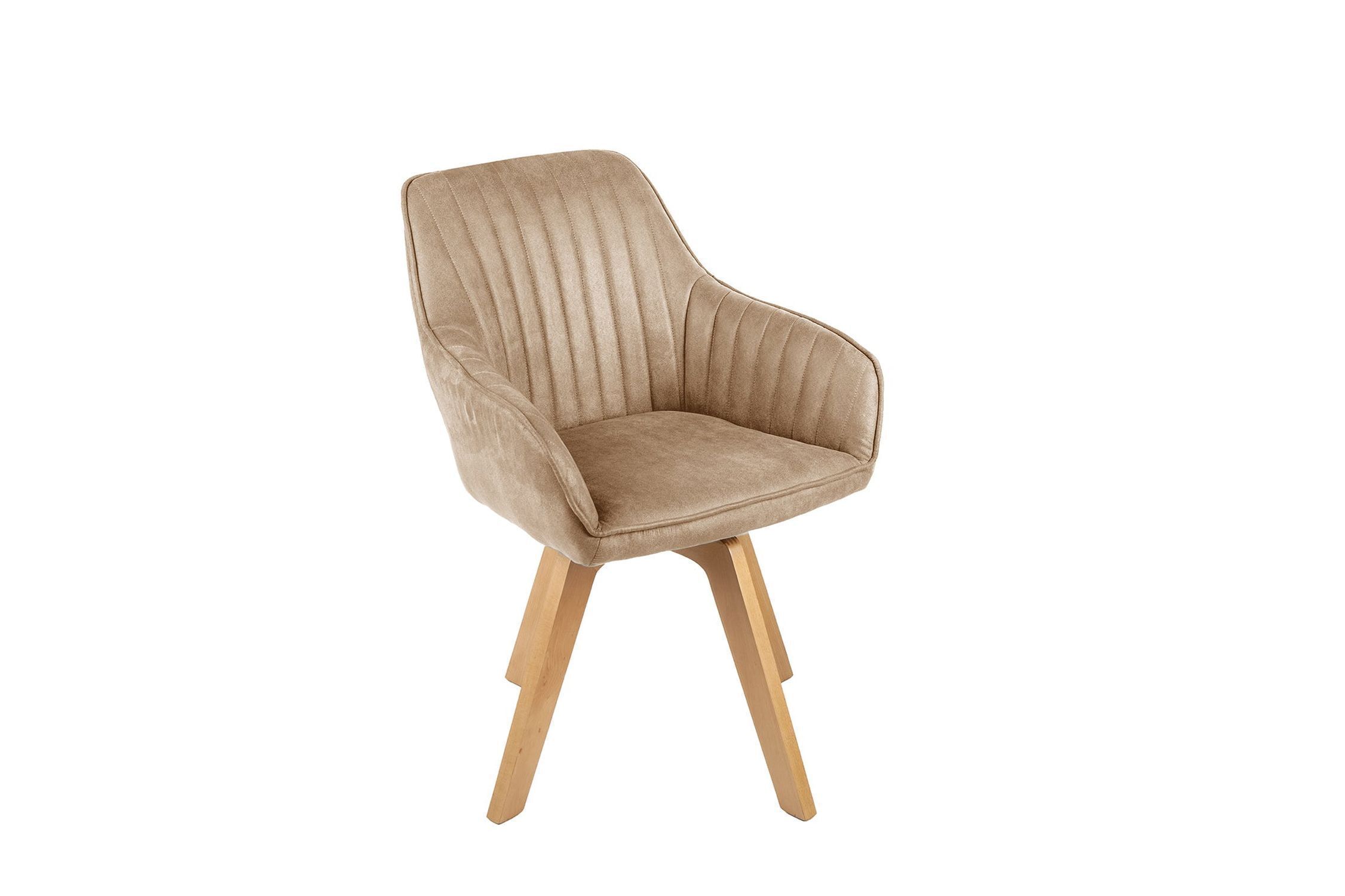 Drehstuhl Samt Holz ohne Rollen Creme Beige Natur
