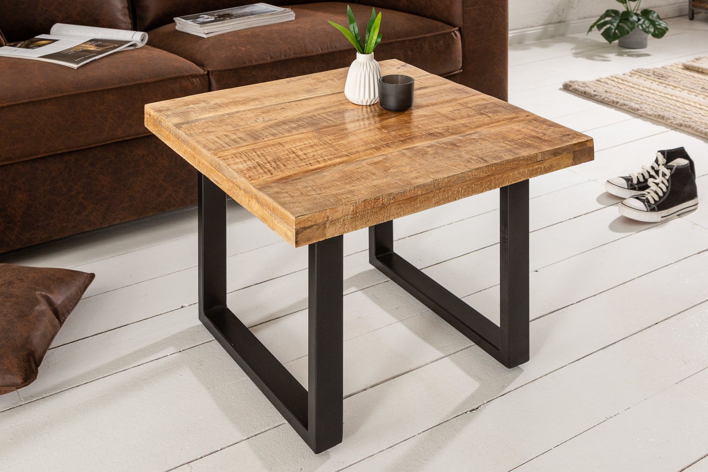 Couchtisch Mango Holz Metall 60 x 60 cm Kufengestell