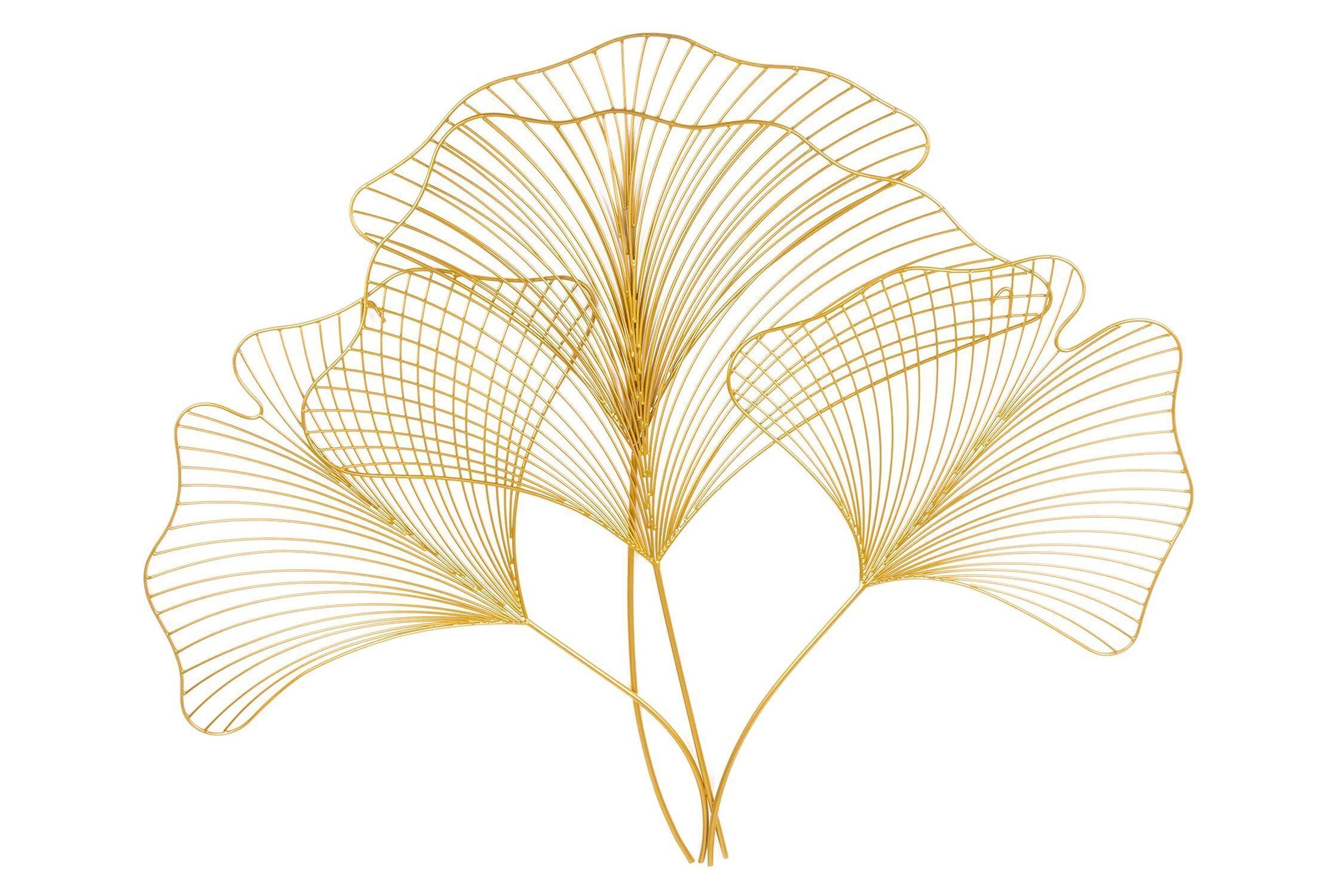Wanddeko Eisen in Gold B: 90 cm Ginko Blatt Design Asiatisch