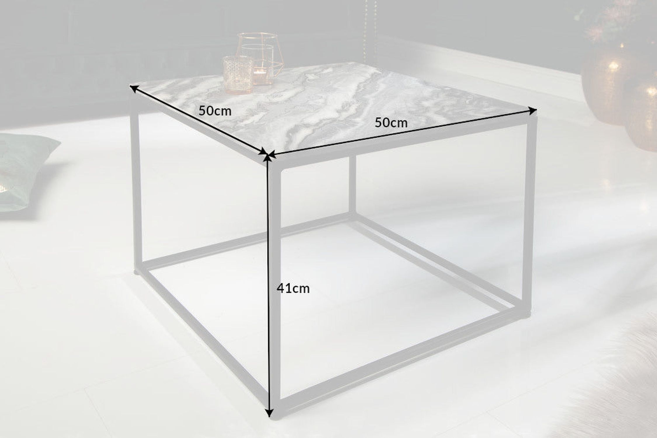 Couchtisch Marmor Metall in Grau Schwarz 50 x 50 cm