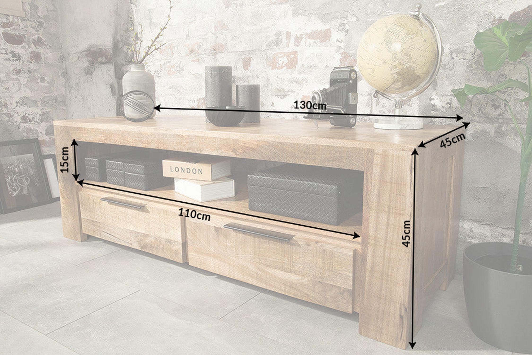 TV Lowboard 130 cm breit Massivholz Handarbeit Modern