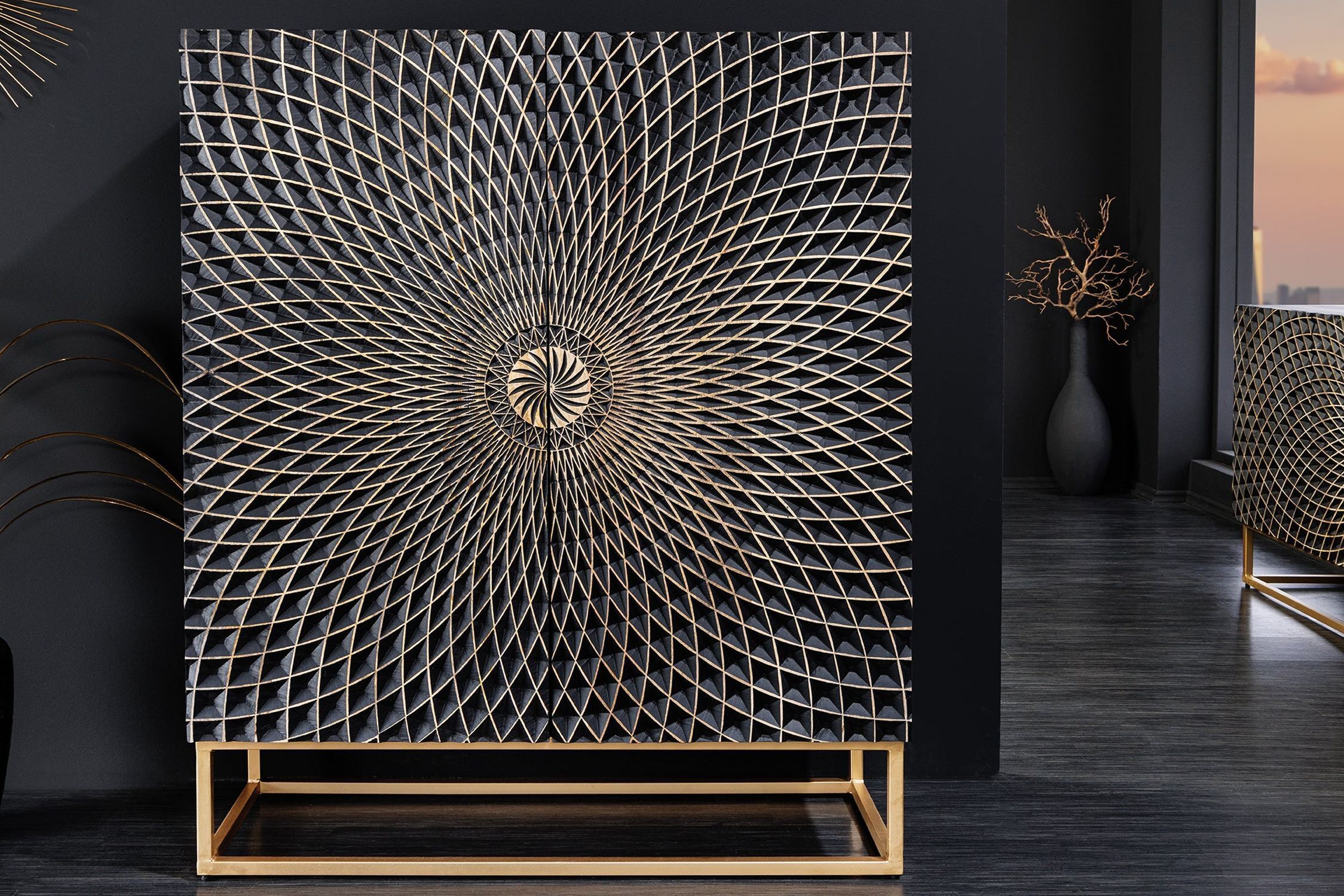 Highboard Schwarz Gold 100 x 120 cm (BxH) Holz Eisen