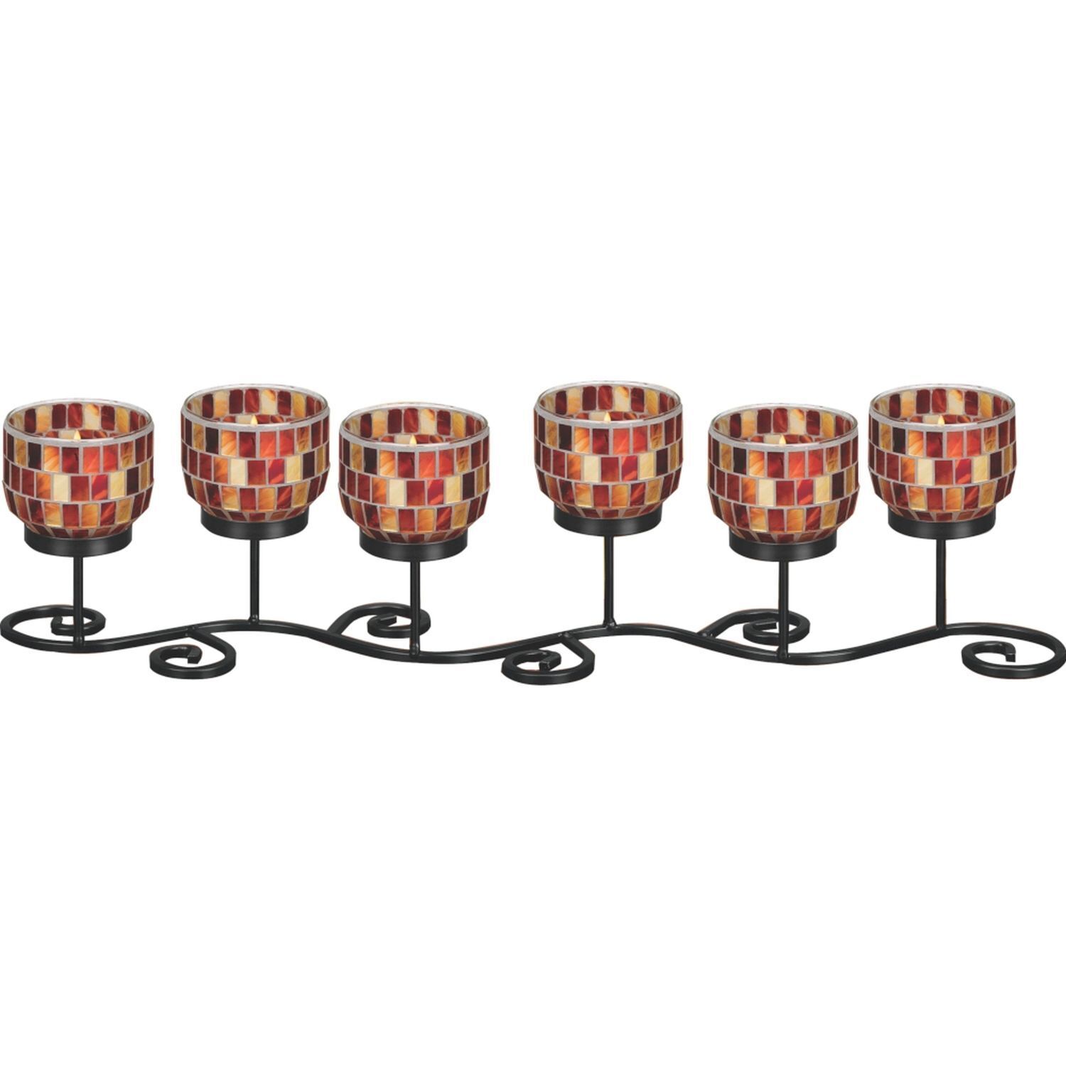 Teelichthalter mit Kerzen 59 cm lang Metall Buntglas KEATON