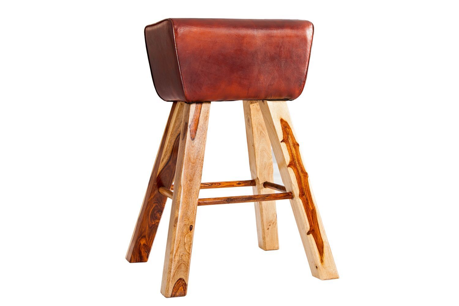 Barhocker Echtleder Massivholz 40 cm in Kaffeebraun Natur