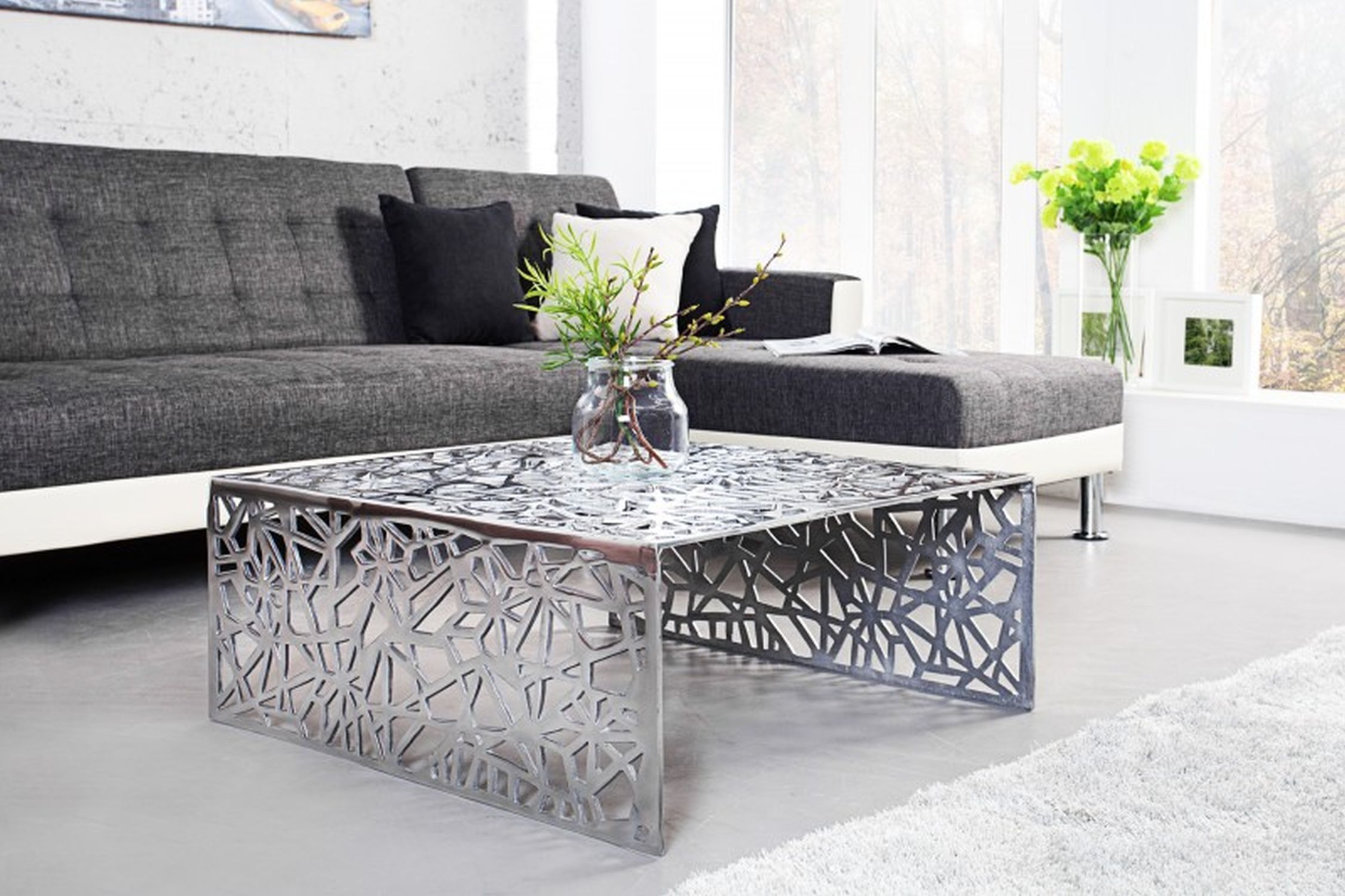 Couchtisch Metall 60x60 cm in Silber Handarbeit