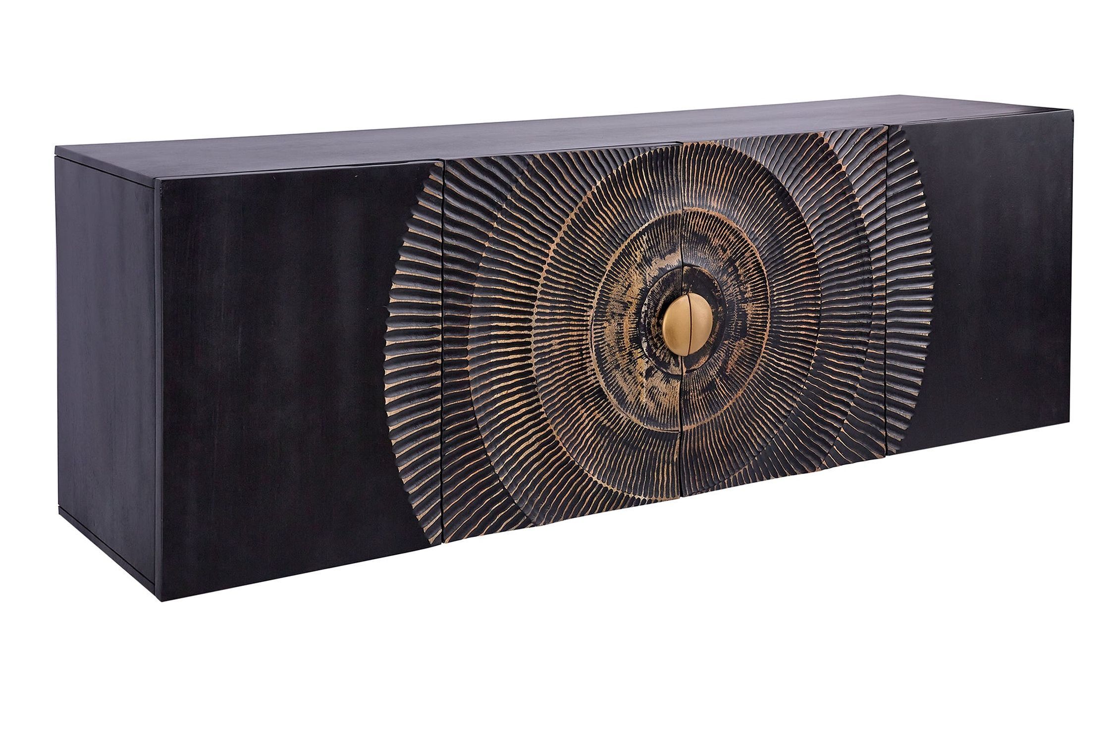 Hängesideboard Schwarz Gold 177 cm Ornament Handarbeit Holz