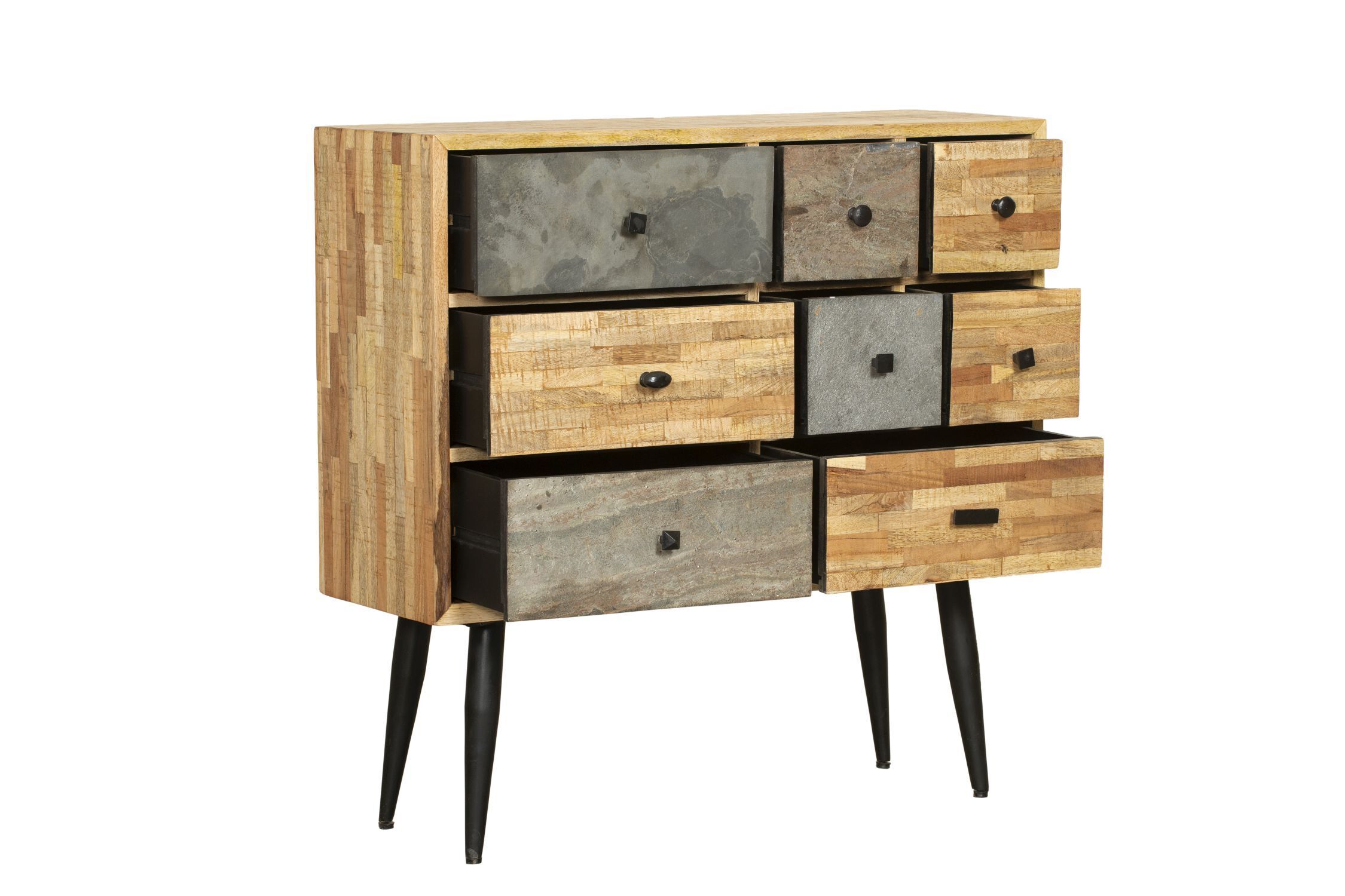 Sideboard Holz Stahl 92 cm breit Natur Grau Schwarz