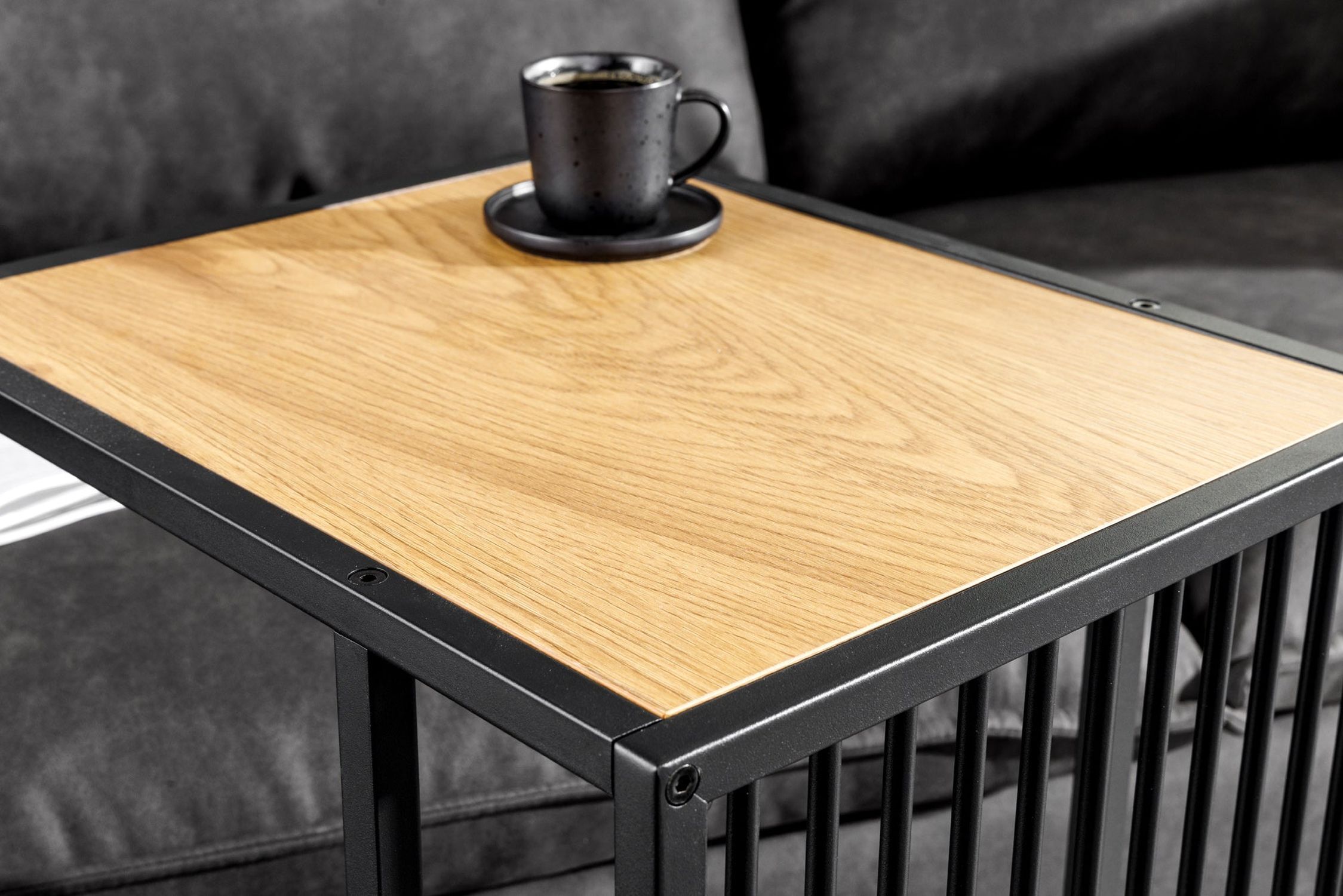 Beistelltisch in Schwarz Natur 35 x 43 cm C-Form