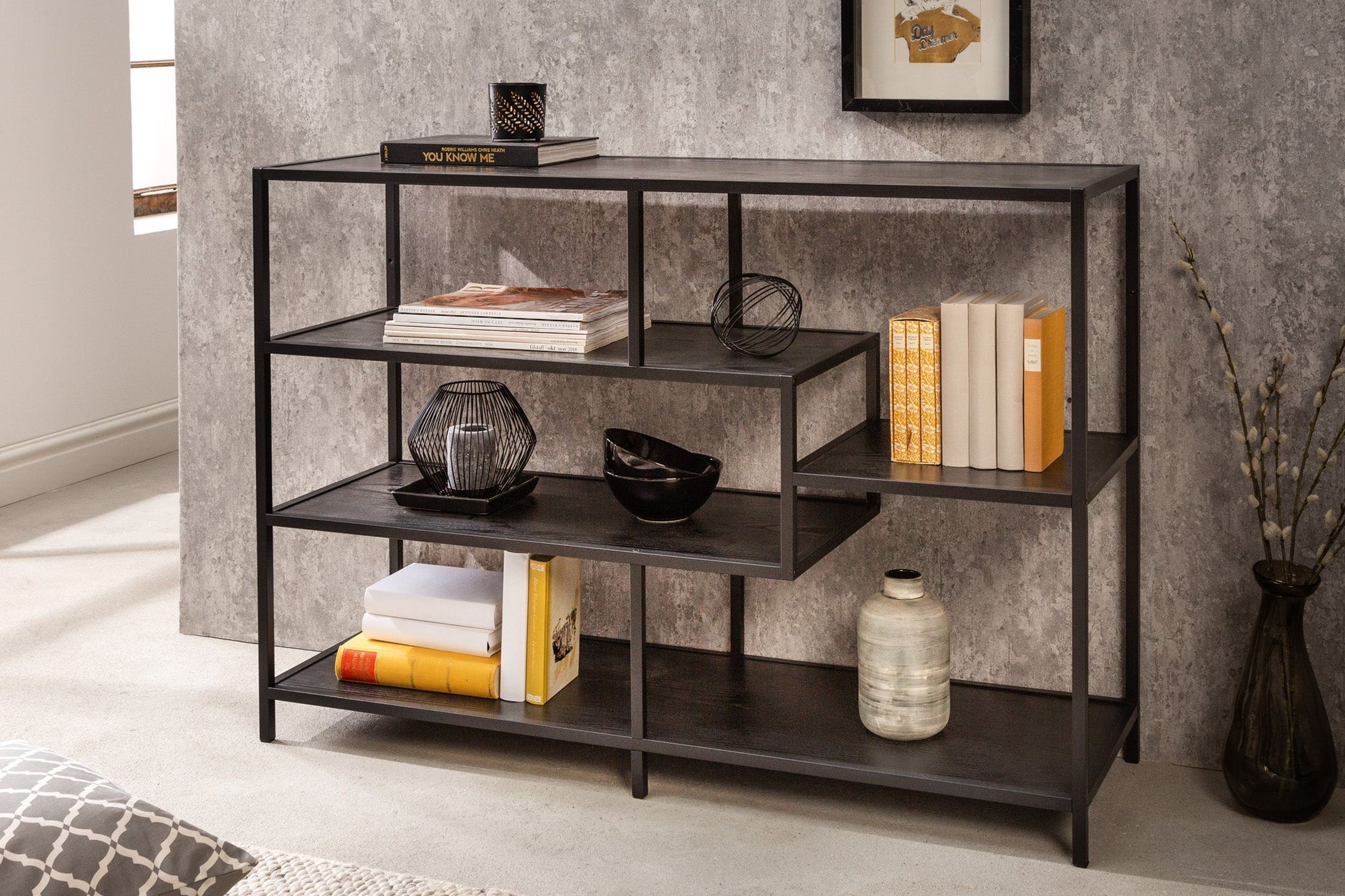 Regal Schwarz klein 114 x 79 cm Holz Optik Metall