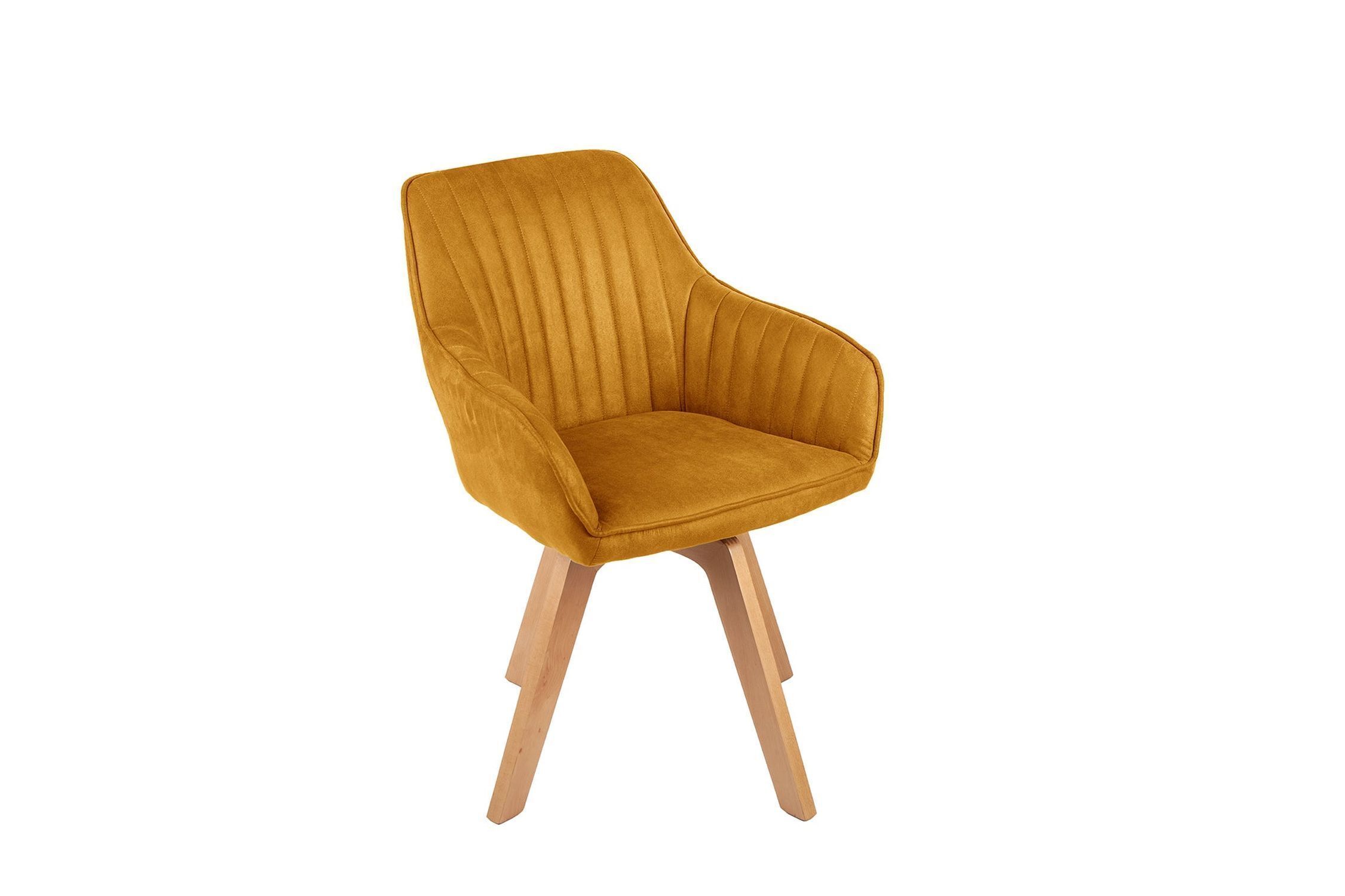 Bürostuhl drehbar Retro aus Samt Holz in Gelb Natur