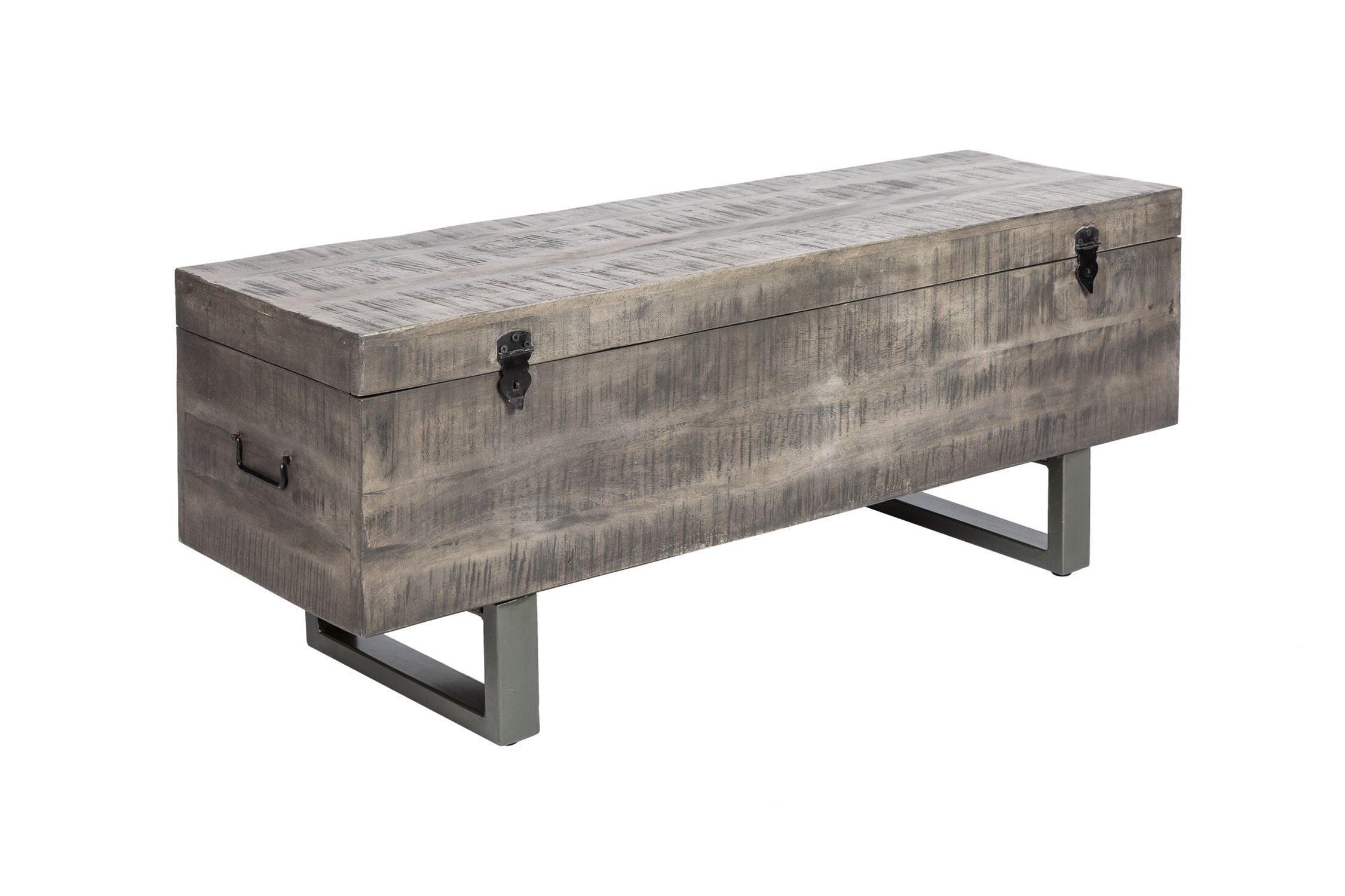 Truhenbank Akazienholz Metall in Grau Schwarz 115x35 cm