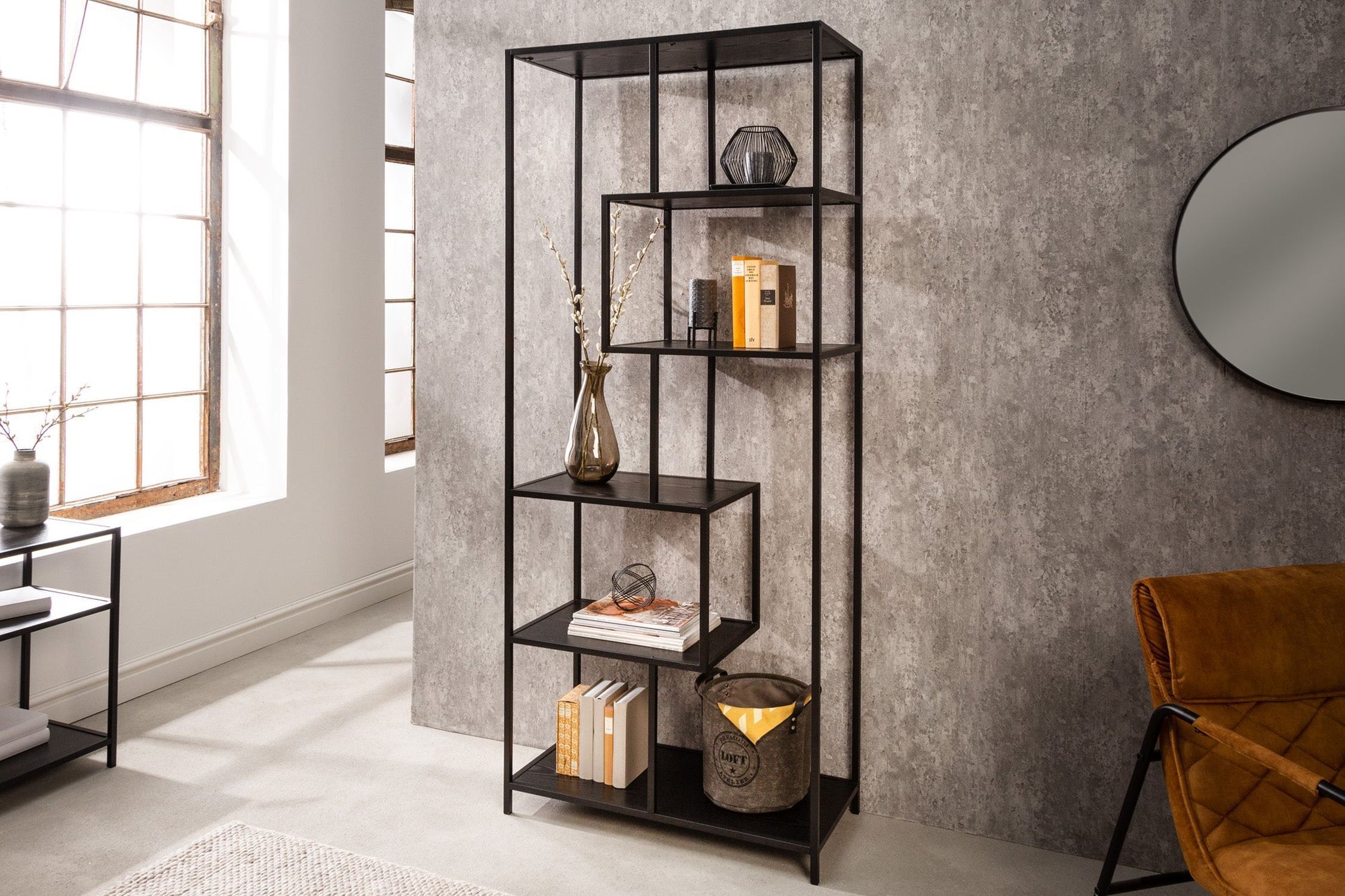 Standregal Schwarz 77 x 185 cm Modern asymmetrisch
