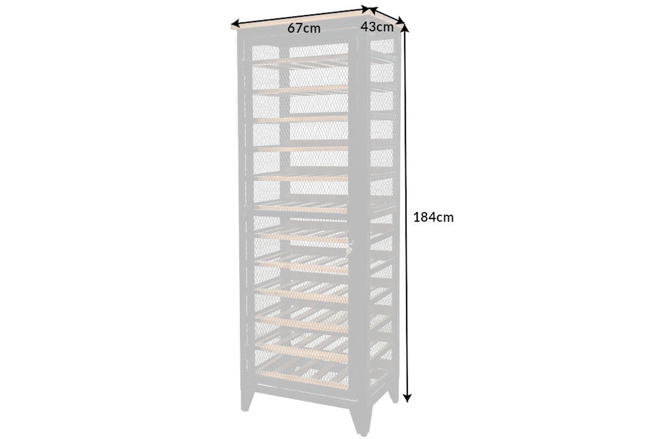 XXL Weinschrank 184cm für 72 Flaschen mit Schloss Eisen Holz
