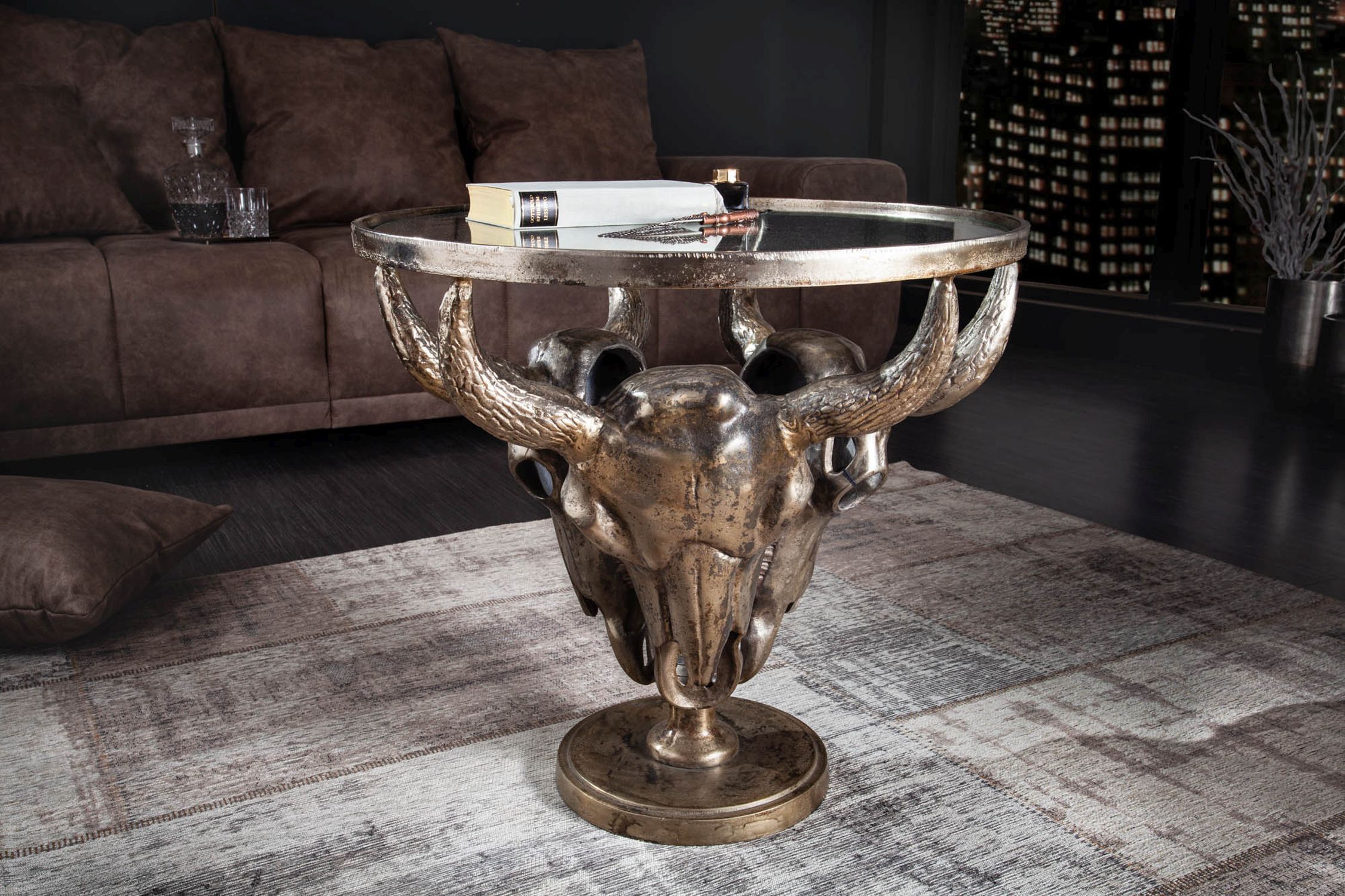 Couchtisch Glas Aluminium in Bronze 56 x 56 cm
