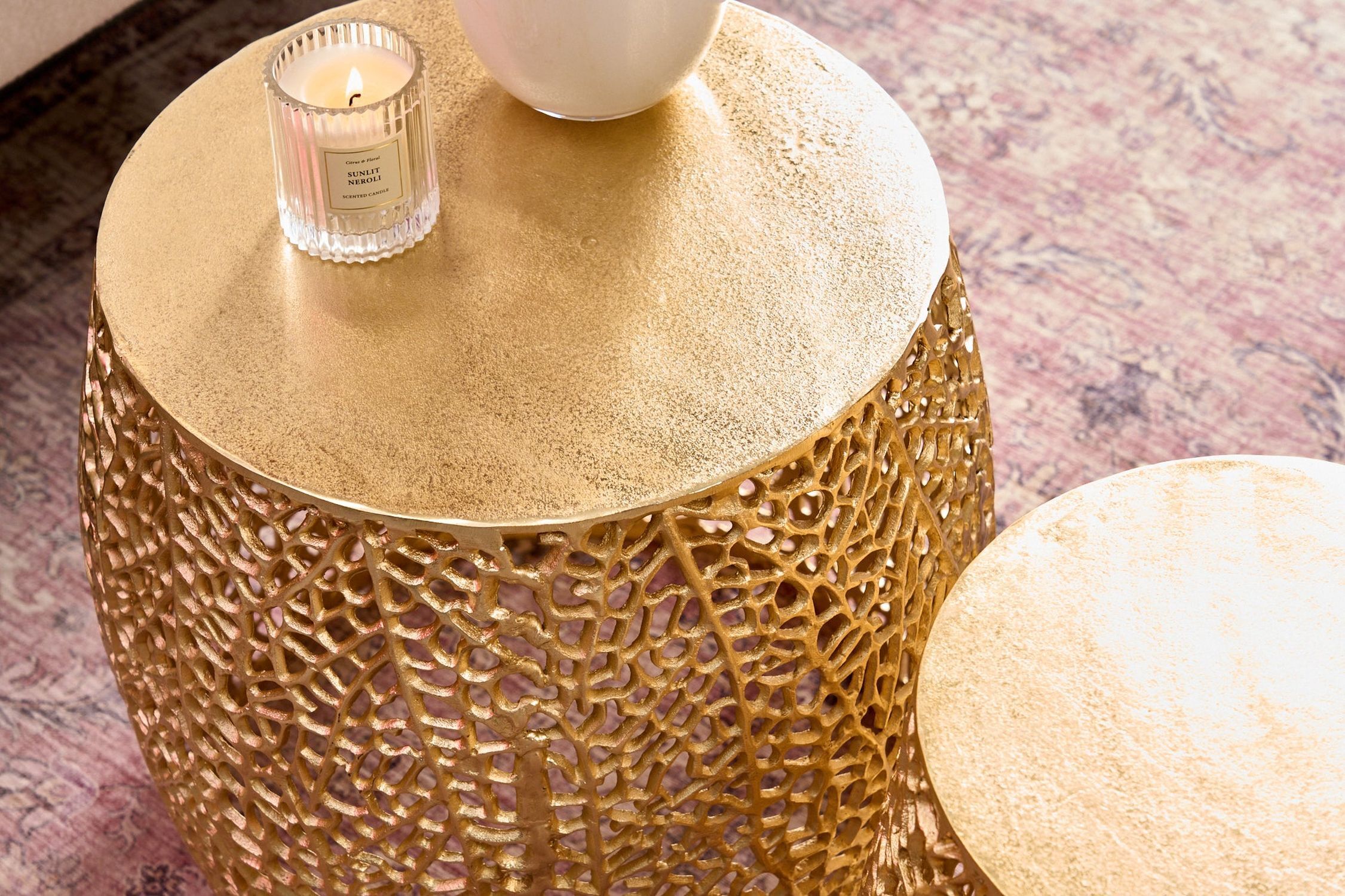 Couchtisch 2er Set Metall in Gold Handarbeit