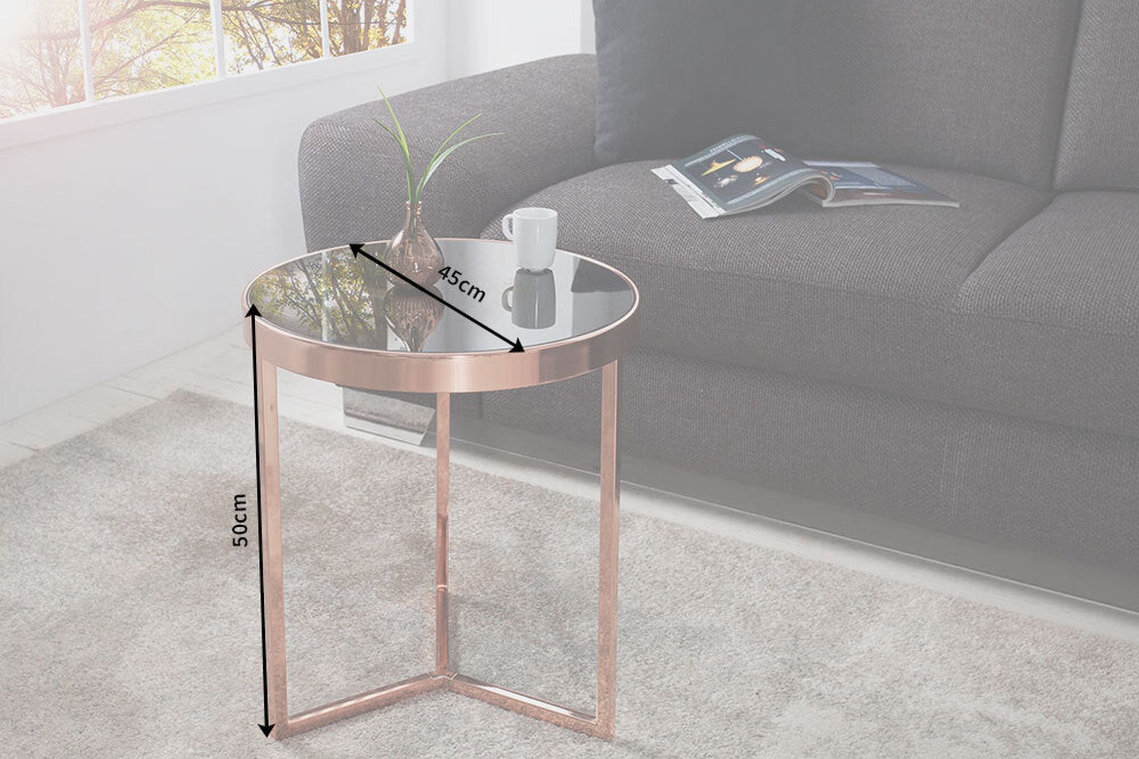 Beistelltisch Hartglas Metall in Kupfer Schwarz 45x45 cm