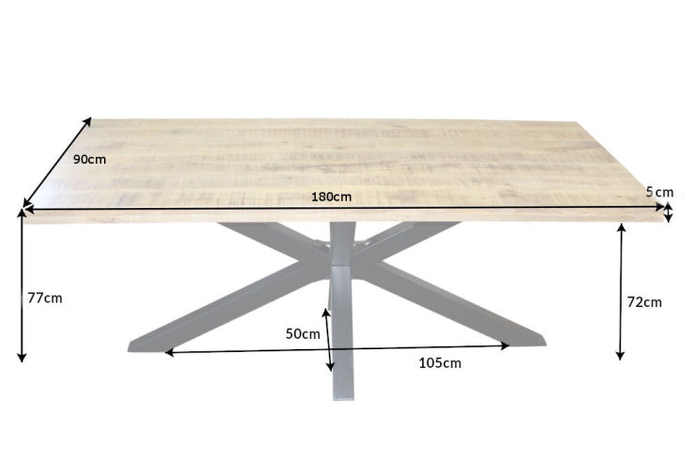 Esstisch Mango Holz Metall 180 x 90 cm Industrial Design