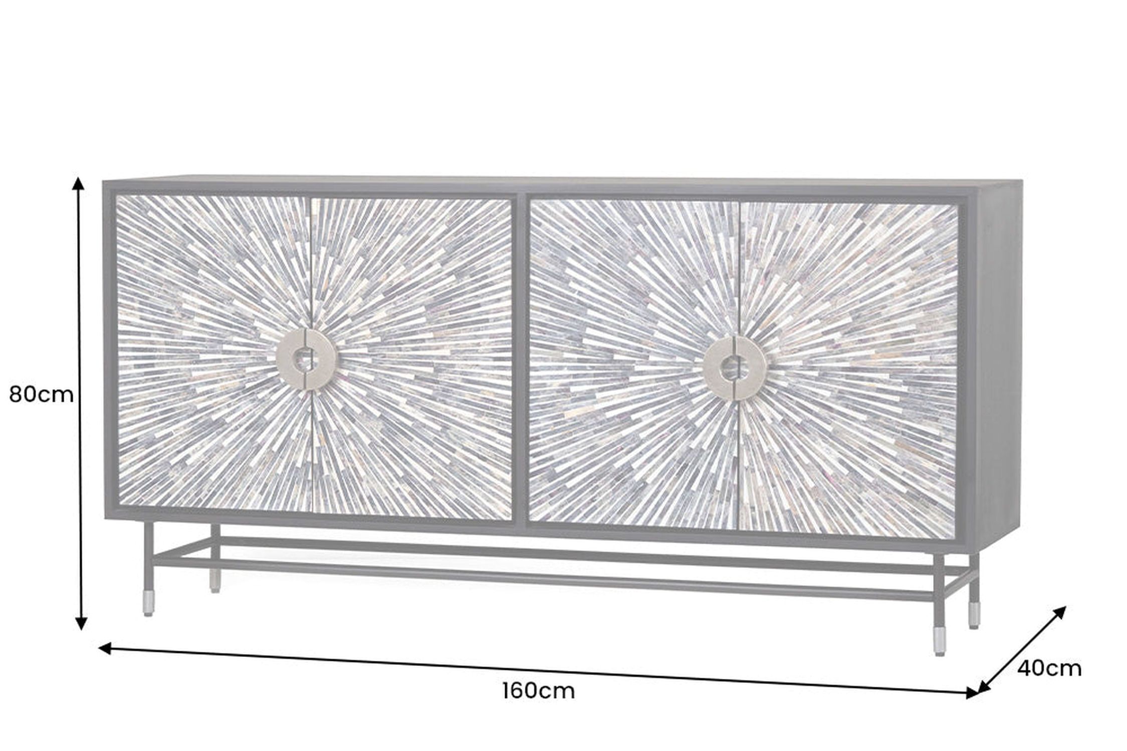 Sideboard Schwarz Weiß 160 x 80 cm Intarsien Handarbeit