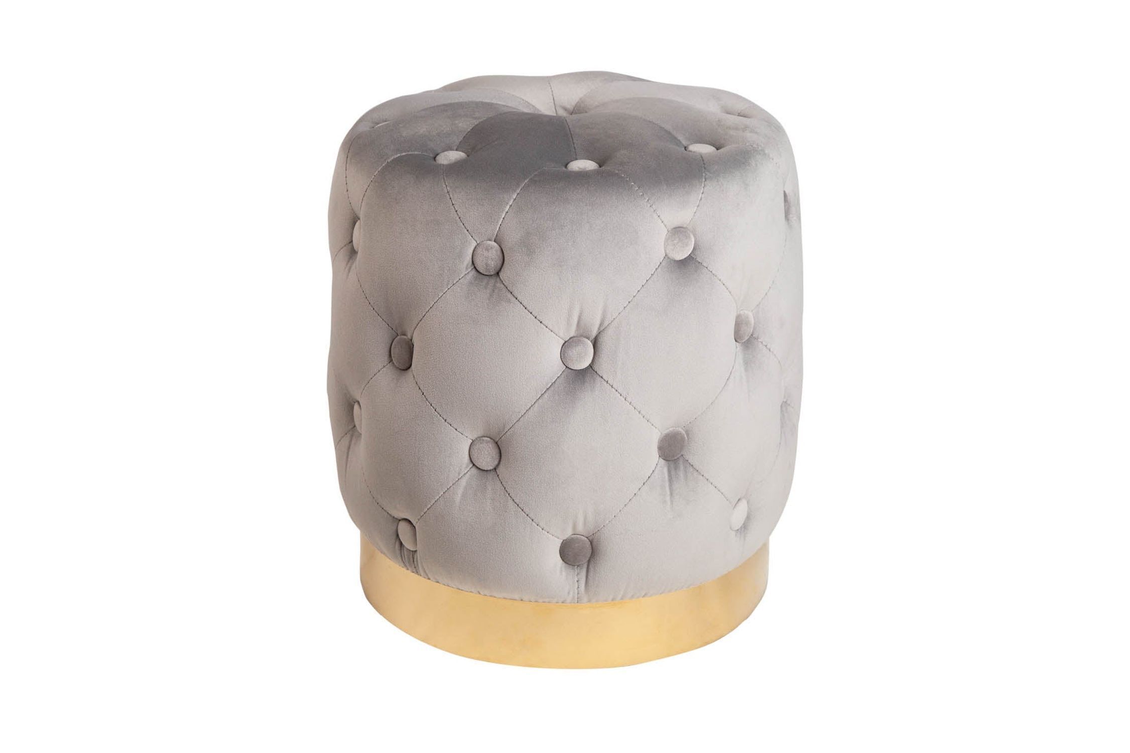 Sitzhocker Grau Gold klein Ø 37 cm H: 38 cm aus Samt Metall