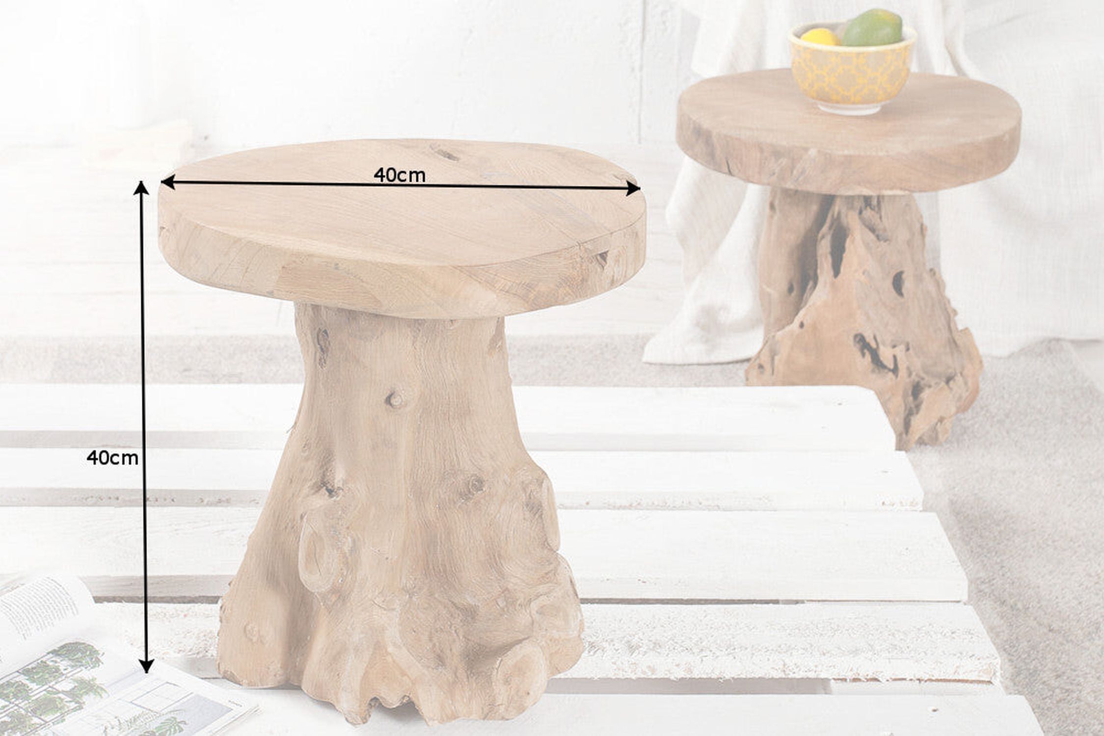 Beistelltisch Teak Holz massiv Ø 40 cm Unikat Handarbeit