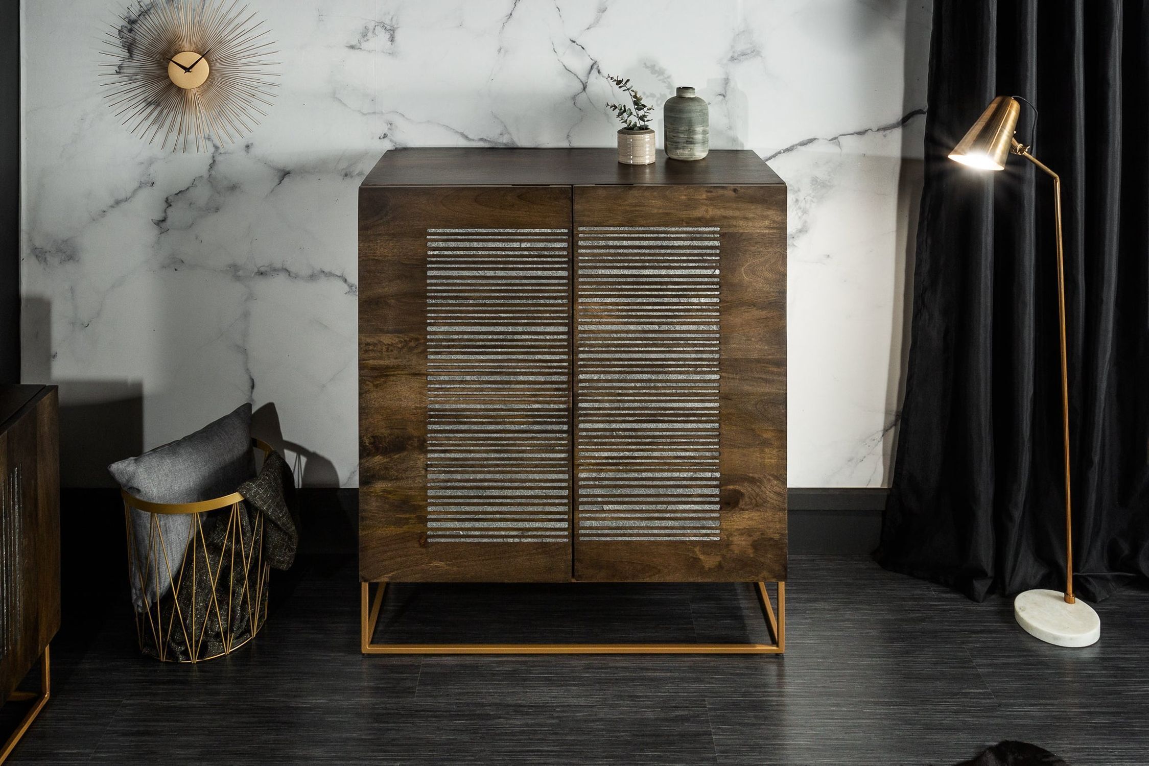 Mehrzweckschrank Holz Achat Metall 100 x 121 cm dekorativ