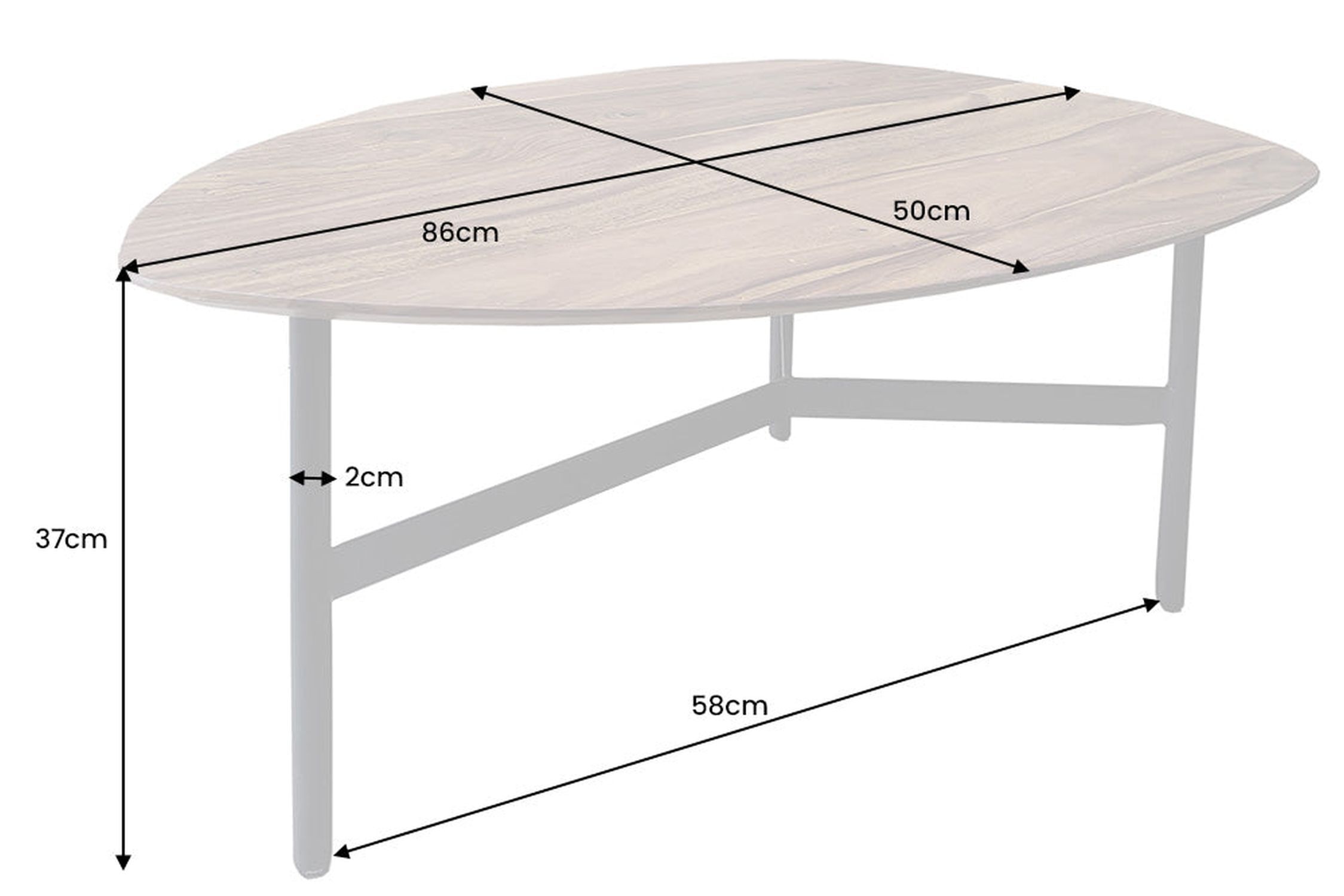 Couchtisch Sheesham Holz Metall 86 x 50 cm