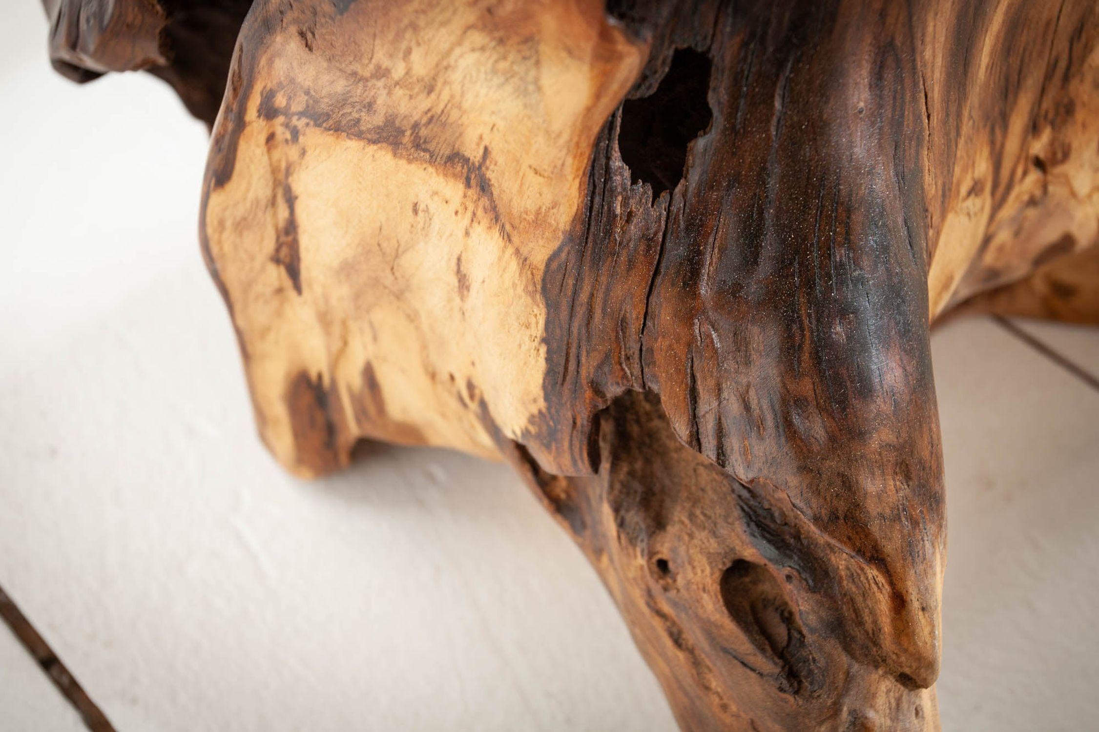 Beistelltisch Teak Holz massiv Ø 40 cm Unikat Handarbeit
