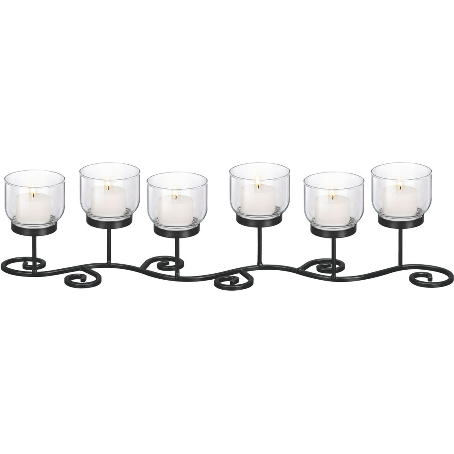 Kerzenständer mit Teelichtern Schwarz 59 cm lang Glas Stahl