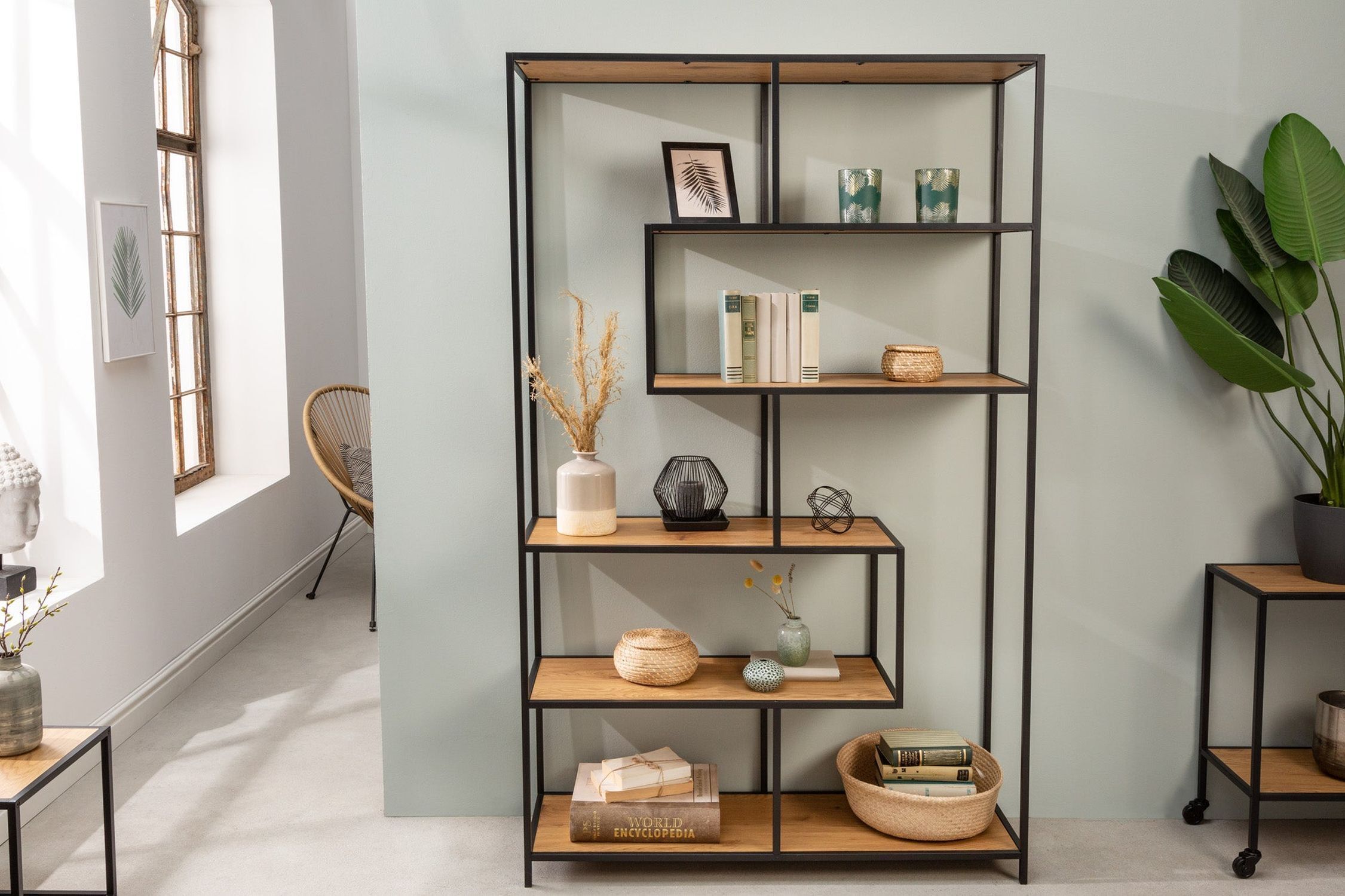 Standregal Modern 114 x 185 cm in Holz Optik asymmetrisch