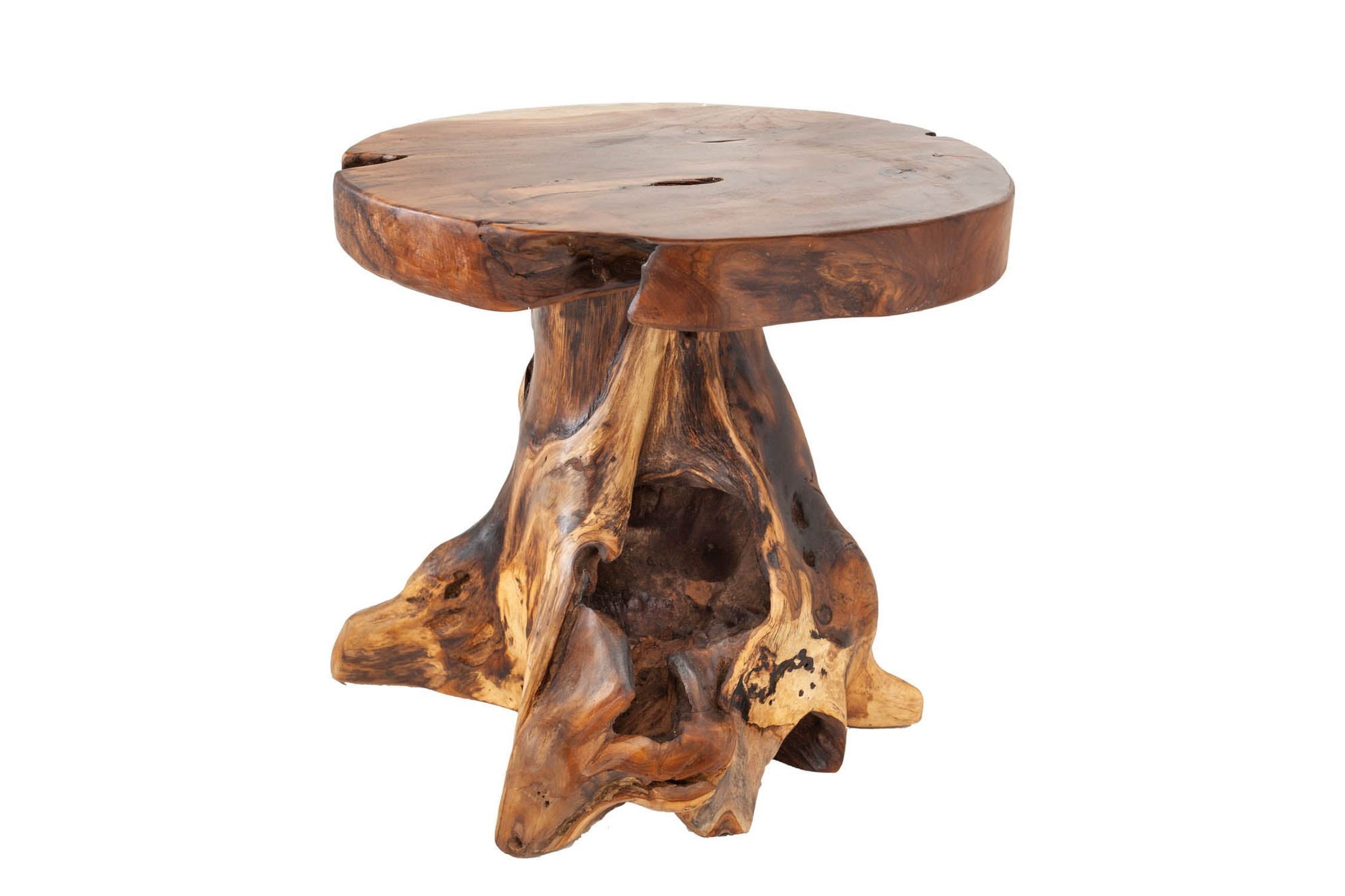 Beistelltisch Teak Holz massiv Ø 40 cm Unikat Handarbeit
