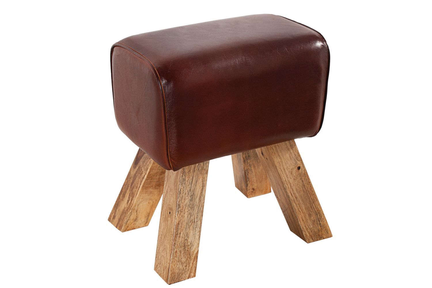 Hocker Echtleder Massivholz 134 cm in Kaffeebraun Natur