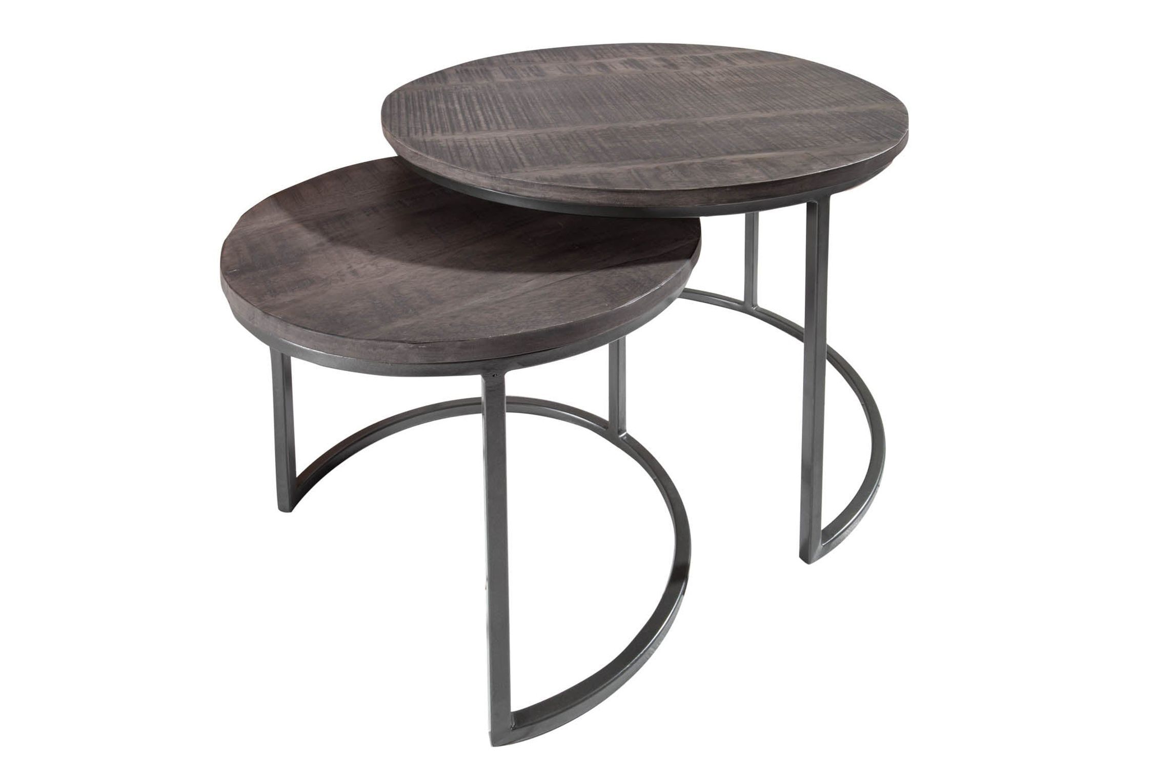 Beistelltisch 2er Set Mango Holz Metall in Grau Schwarz