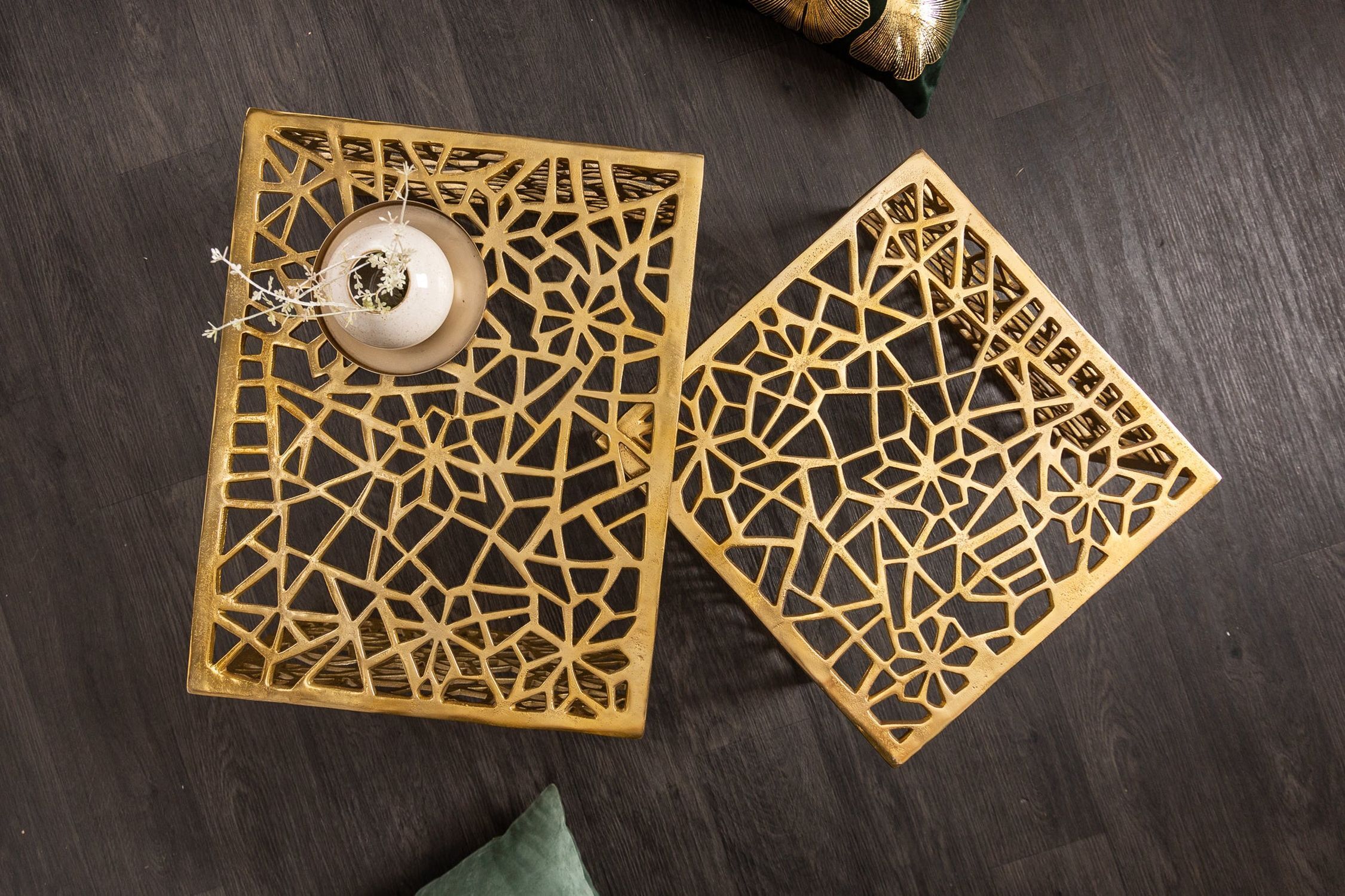 Couchtisch 2er Set Metall in Gold eckig Handarbeit