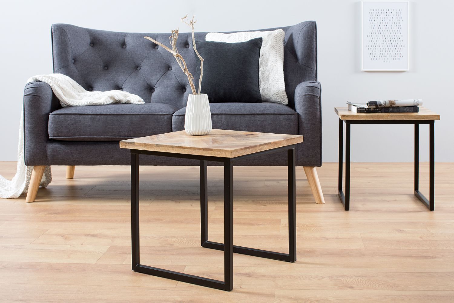 Couchtisch Mango Holz Metall 45x160 cm in Natur Schwarz