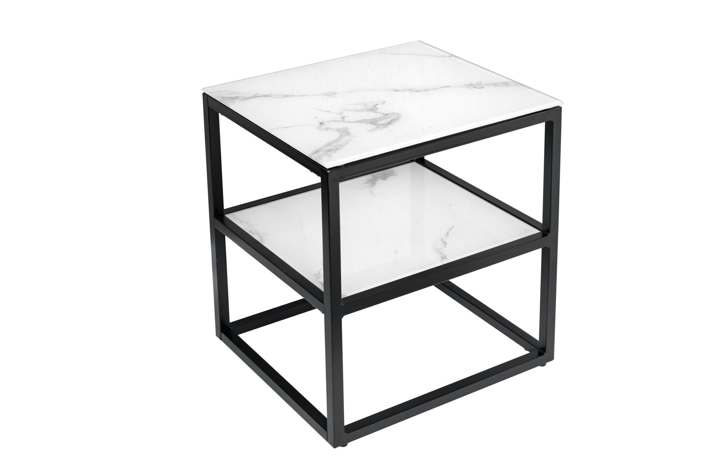 Beistelltisch Hartglas Metall in Weiß Schwarz 45x40 cm