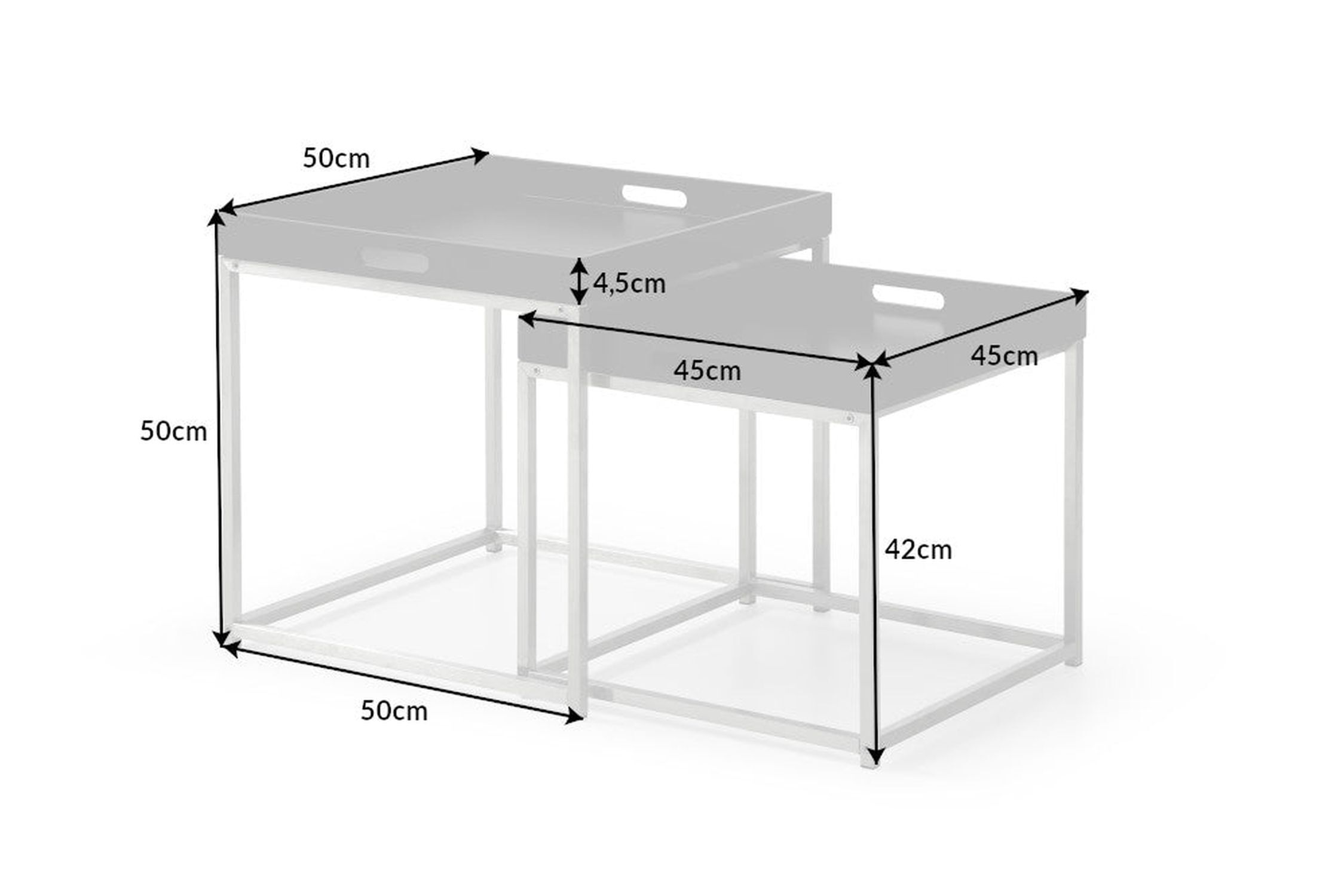 Beistelltisch 2er Set MDF Metall in Schwarz mit Tabletts