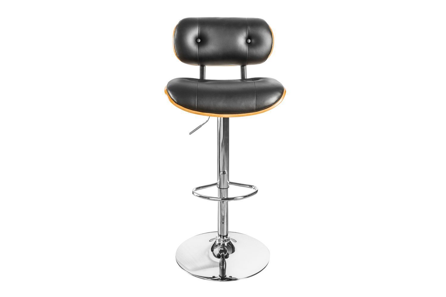 Barhocker Kunstleder Echtholzfurnier Metall in Schwarz Natur