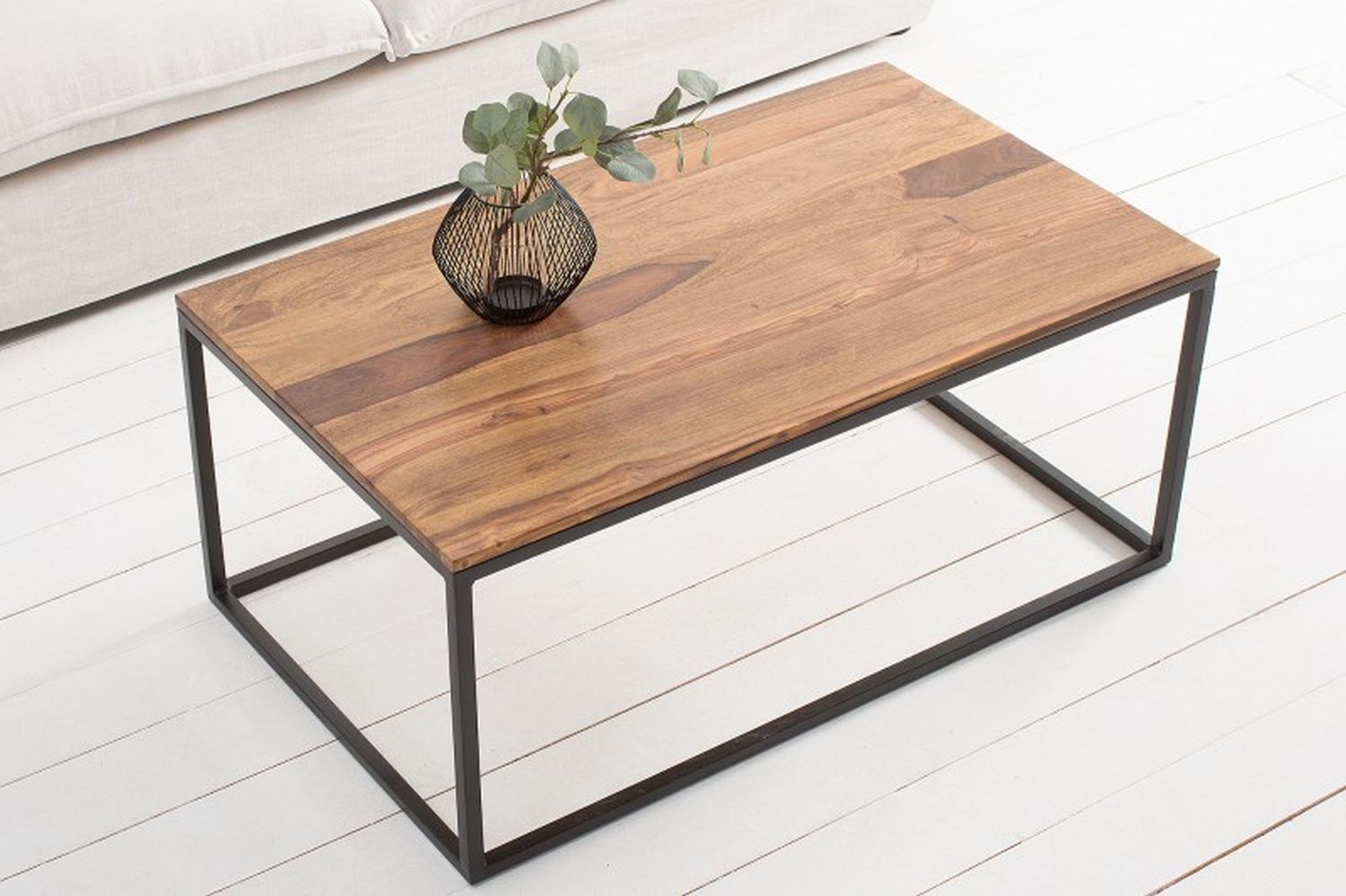 Couchtisch Sheesham Holz Metall in Natur Schwarz