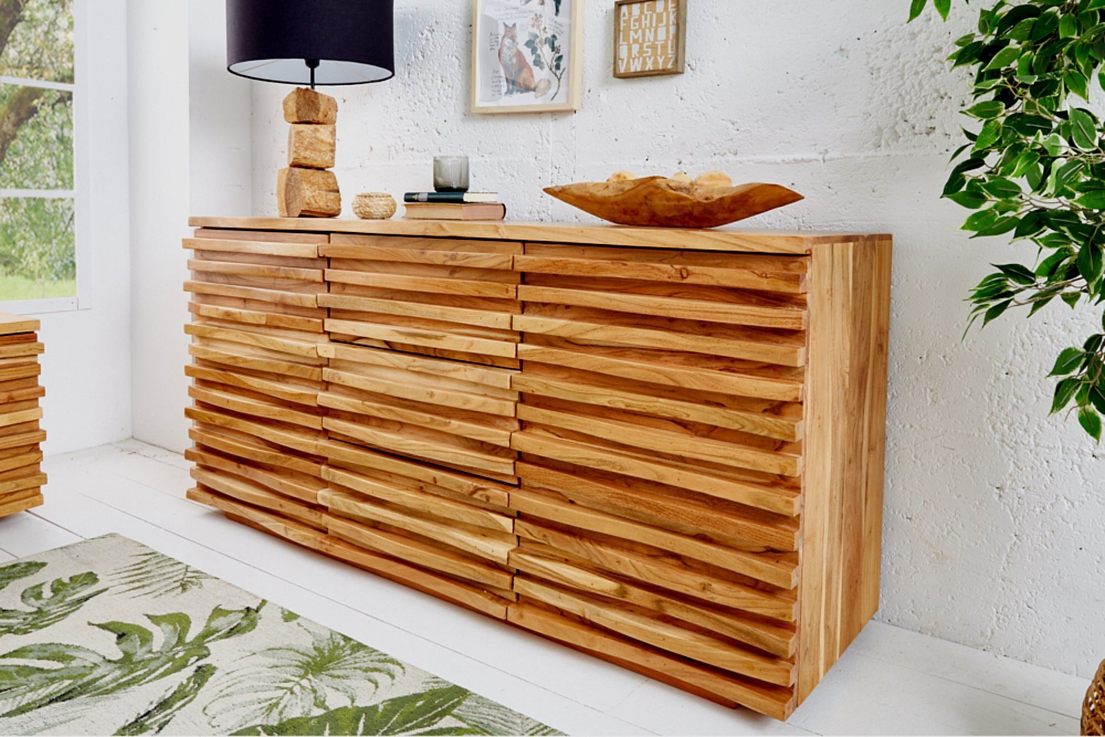 Sideboard Holz 160 cm breit H: 75 cm 3D Türen Modern