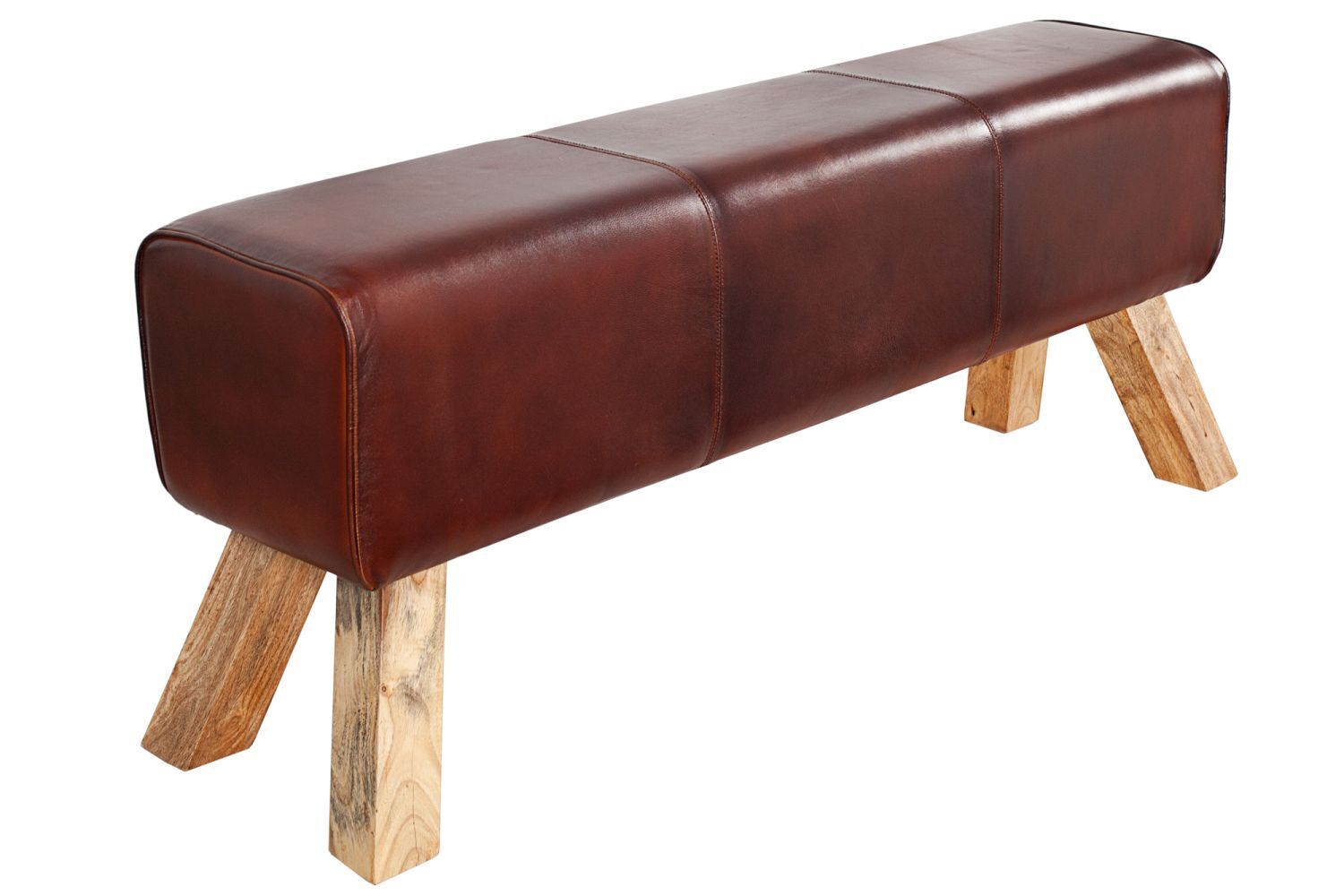 Sitzbank Echtleder Massivholz 100 cm in Kaffeebraun Natur