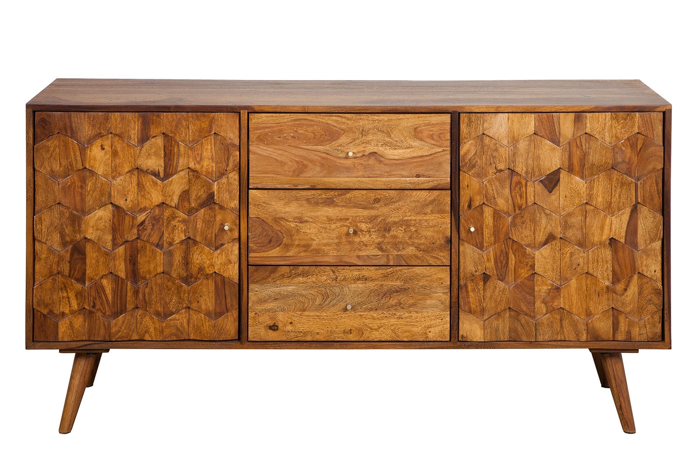 Sideboard Holz Sheesham 145 x 75 cm 3D-Fronten Retro