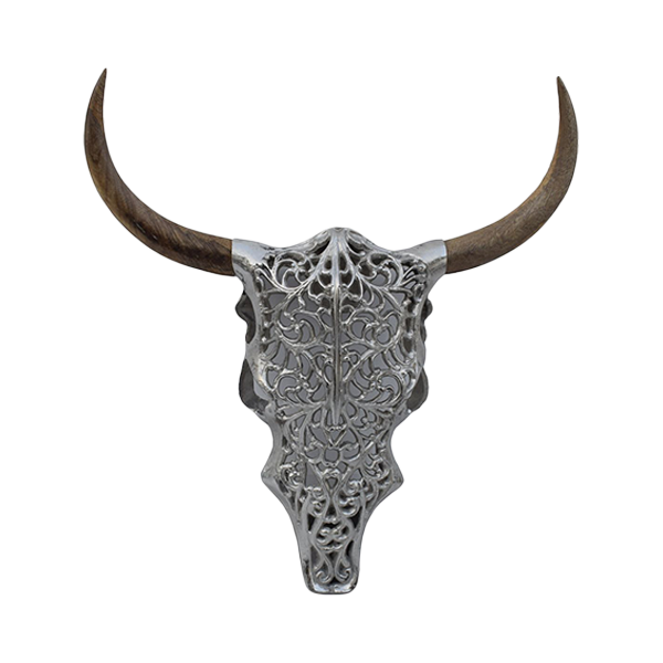 Wanddeko bull skull, dekorativ, metallisch, antik, gehörnt