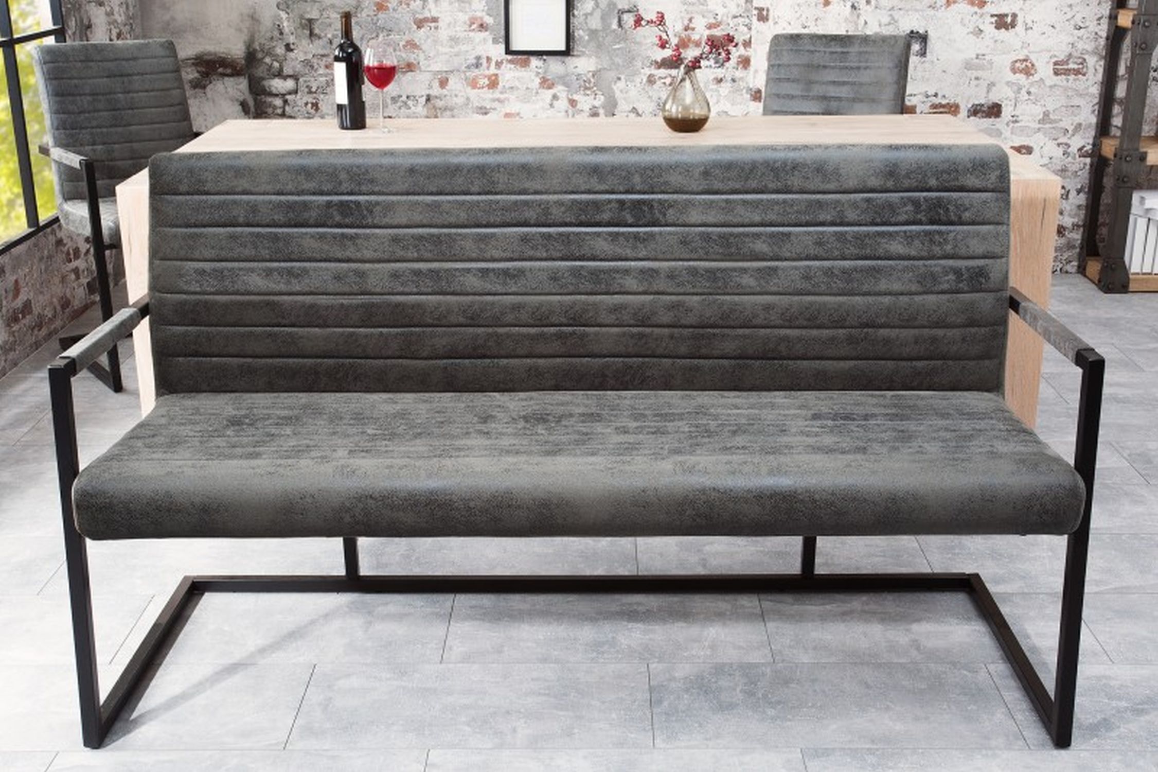 Sitzbank Microfaser Eisen 160 cm in Grau Schwarz