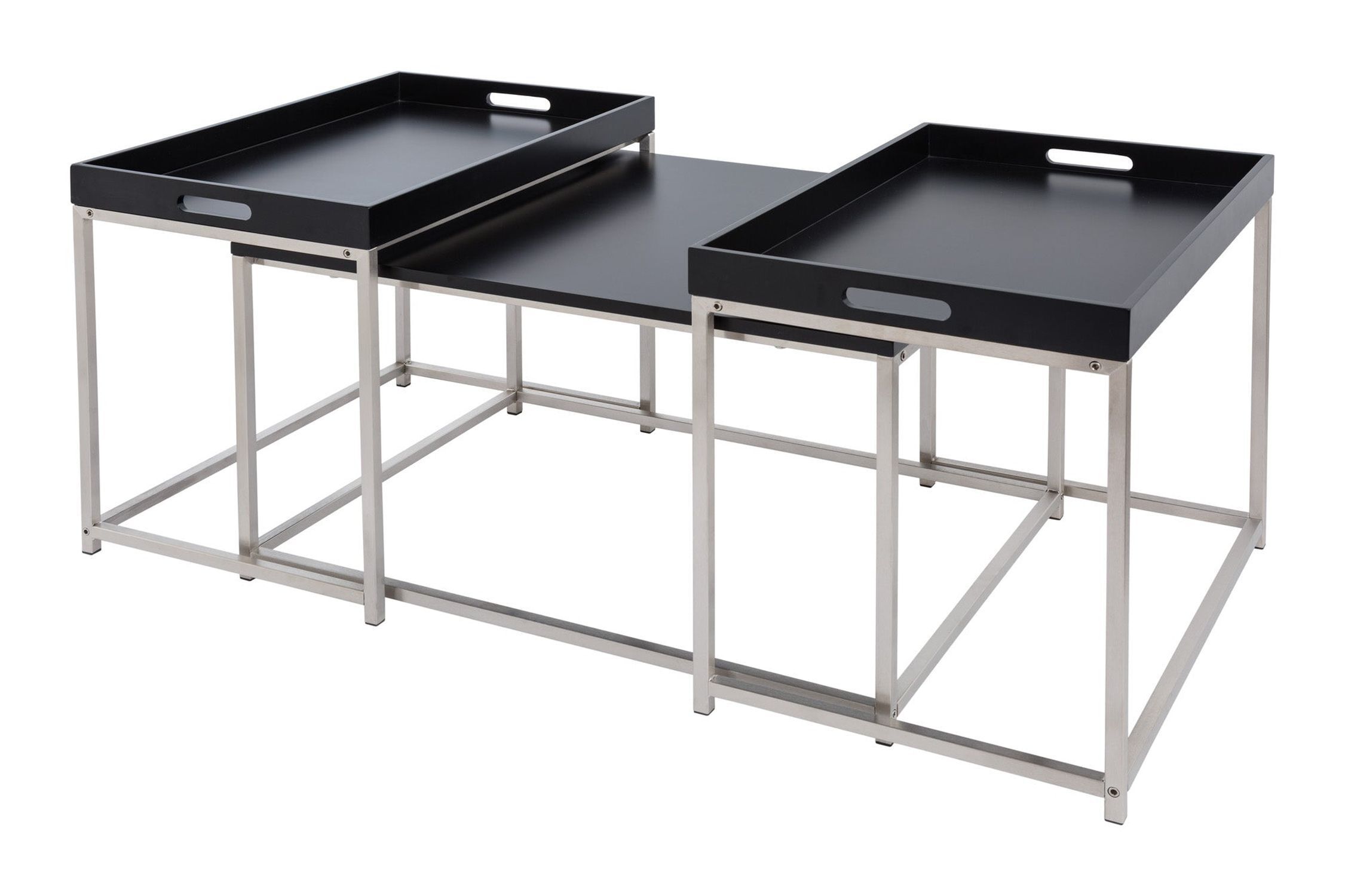 Couchtisch 3er Set MDF Metall in Schwarz mit Tabletts